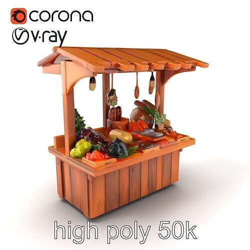 Rustic Farm Wood Vendor Stand Model Pack Low-poly 3D model 2