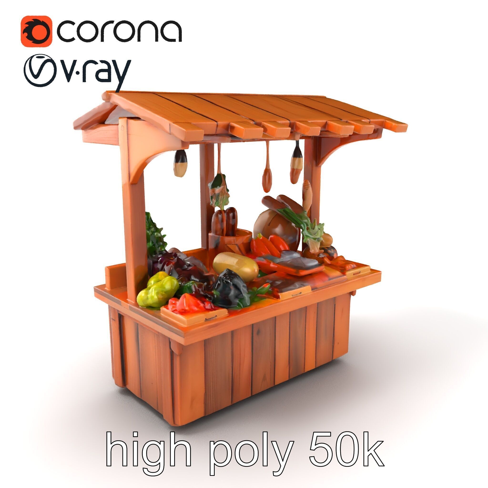 Rustic Farm Wood Vendor Stand Model Pack Low-poly 3D model_2