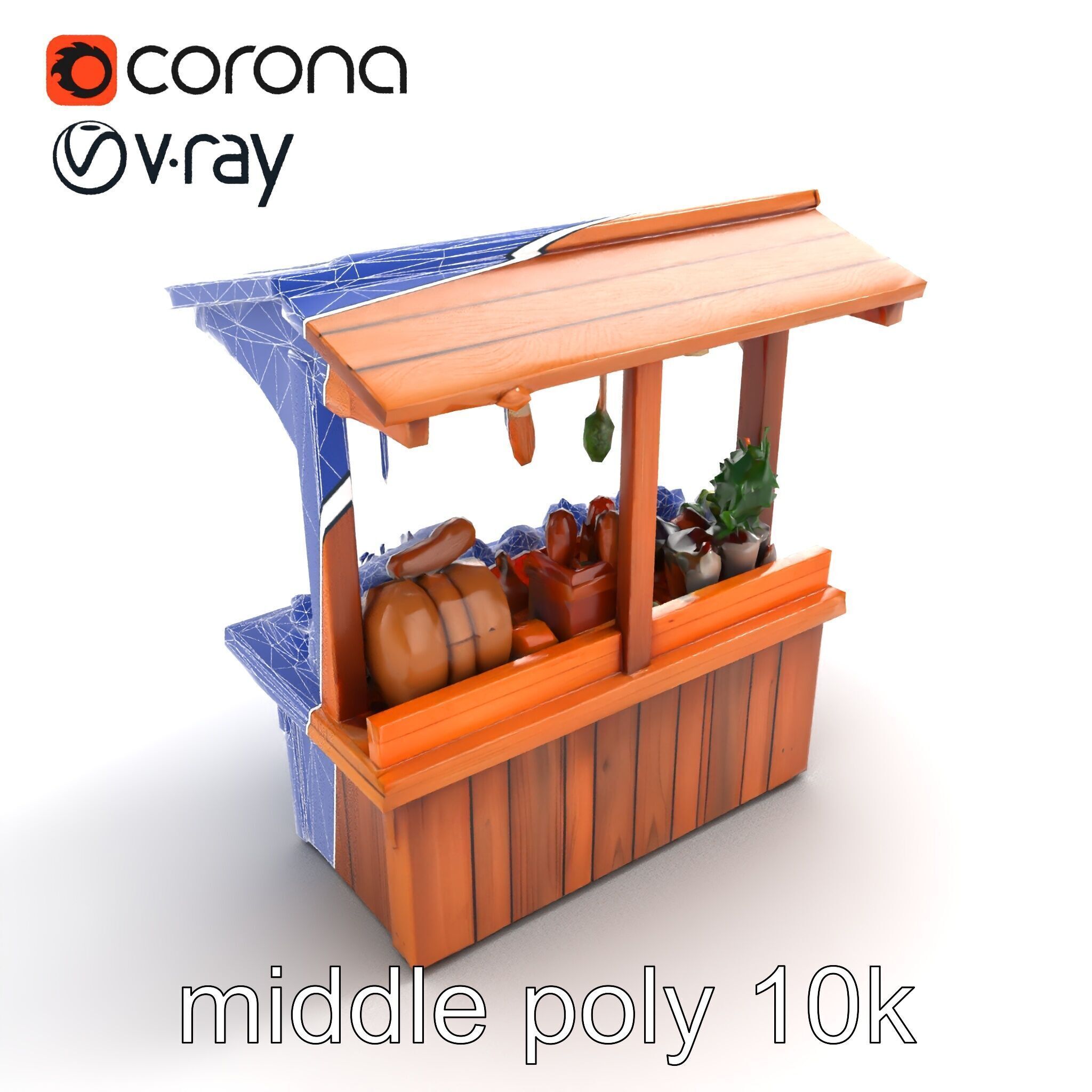 Rustic Farm Wood Vendor Stand Model Pack Low-poly 3D model_24