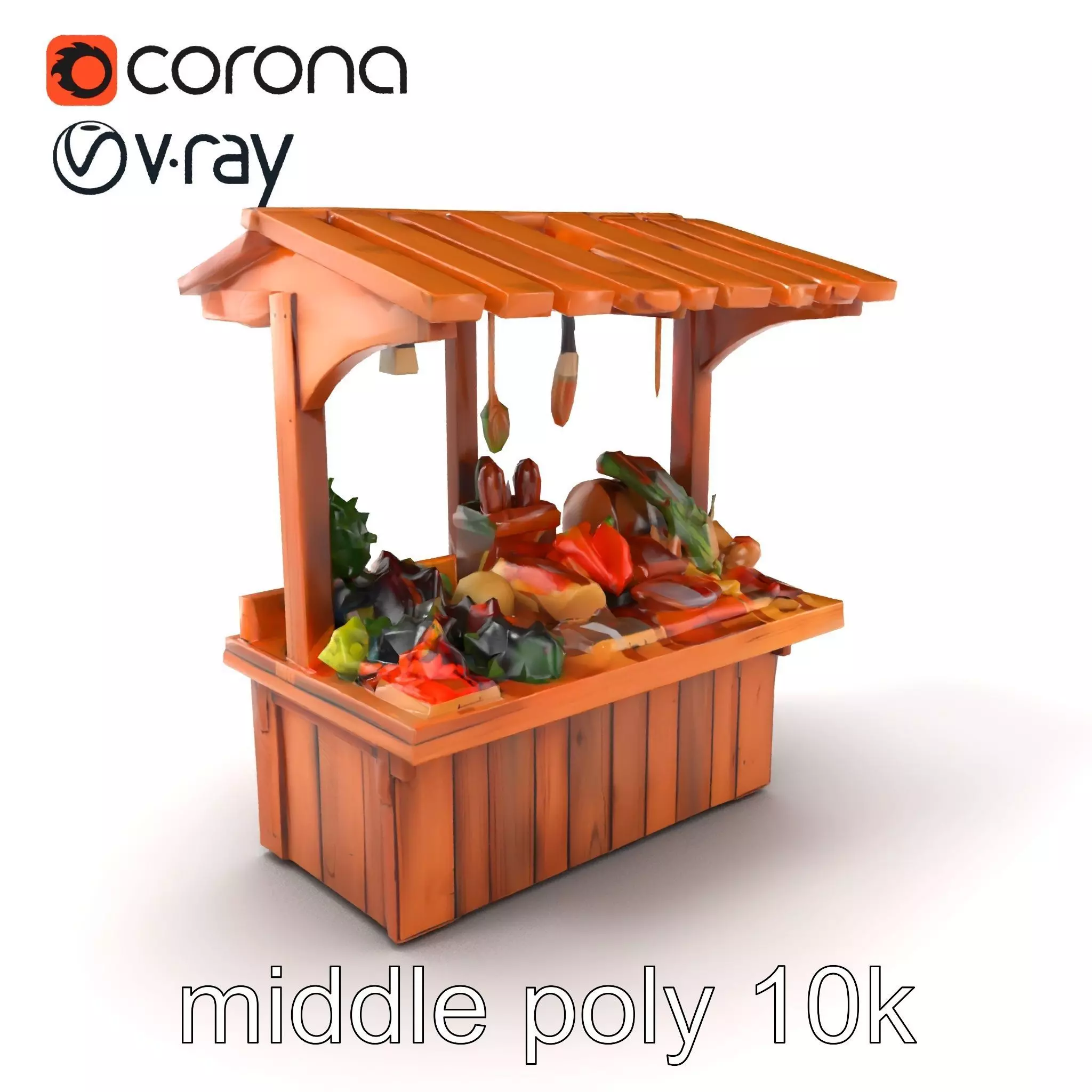 Rustic Farm Wood Vendor Stand Model Pack Low-poly 3D model_0