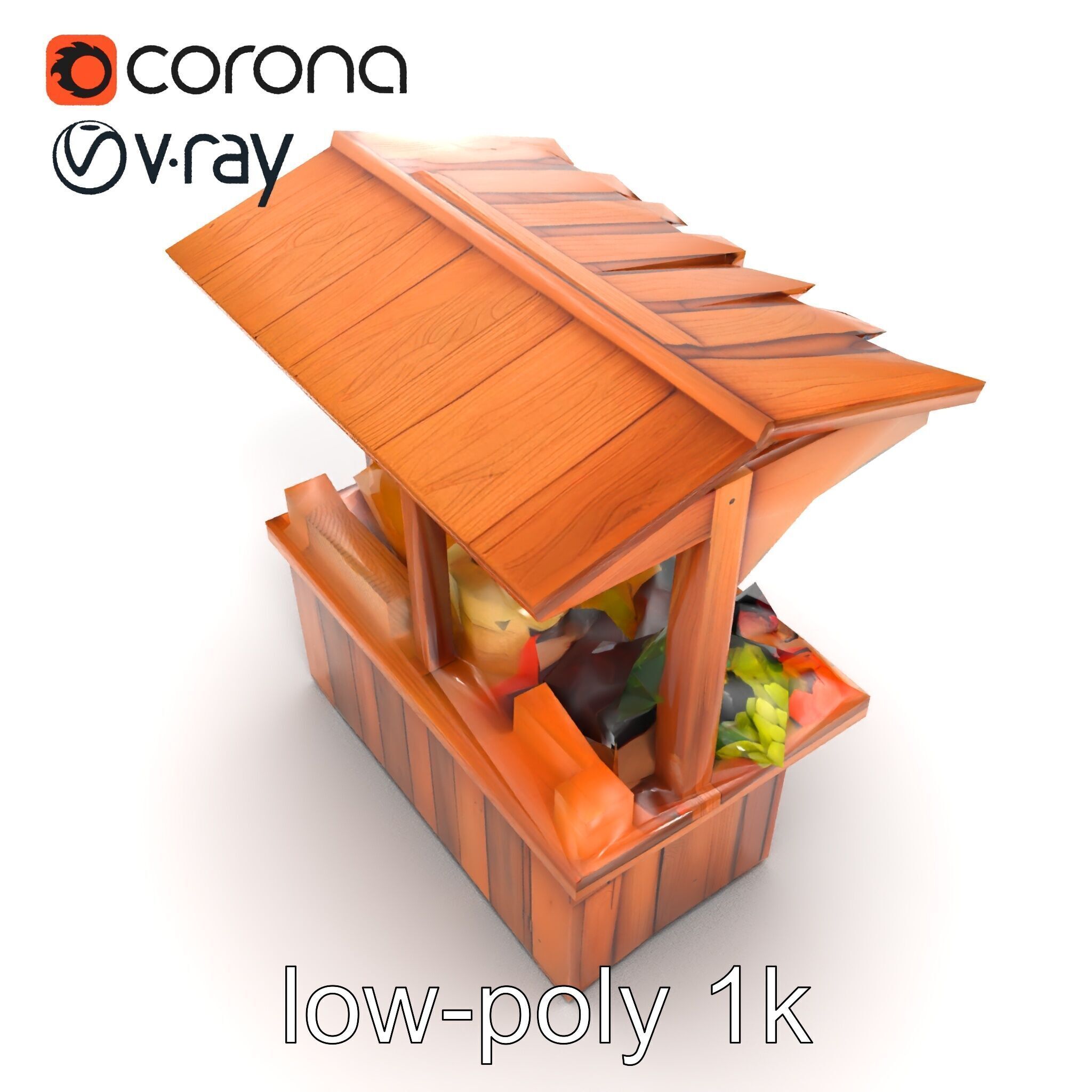Rustic Farm Wood Vendor Stand Model Pack Low-poly 3D model_30
