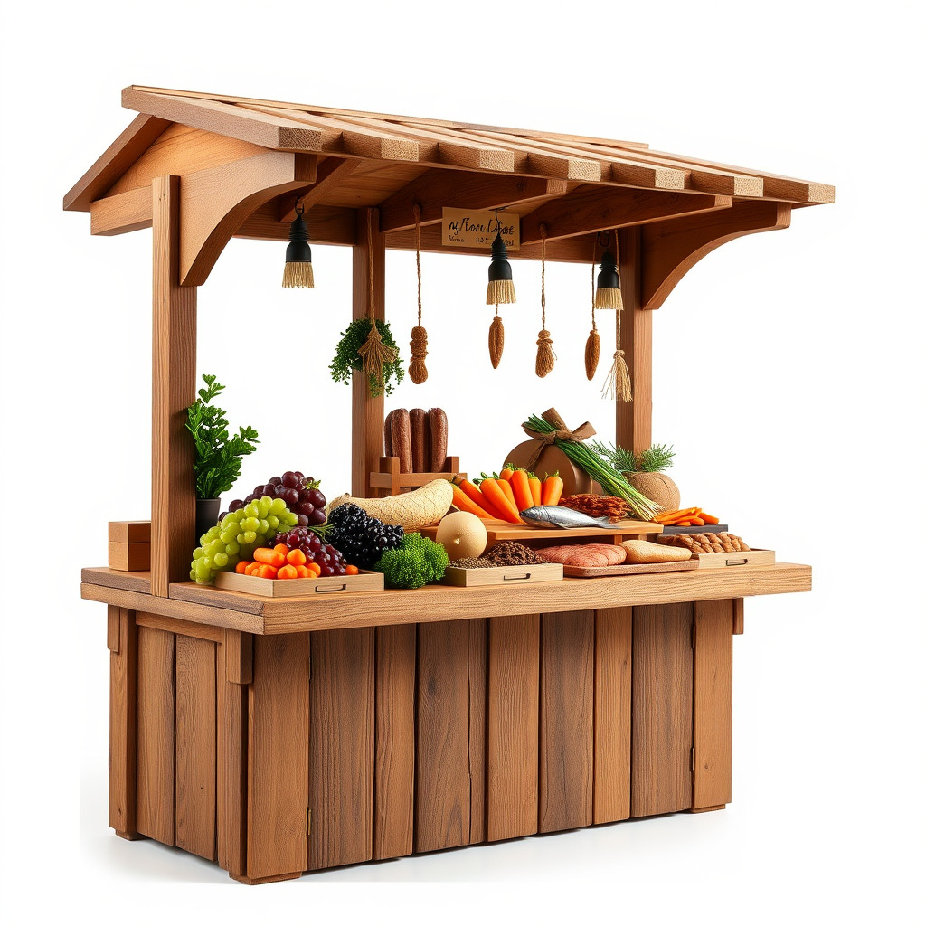 Rustic Farm Wood Vendor Stand Model Pack Low-poly 3D model_4