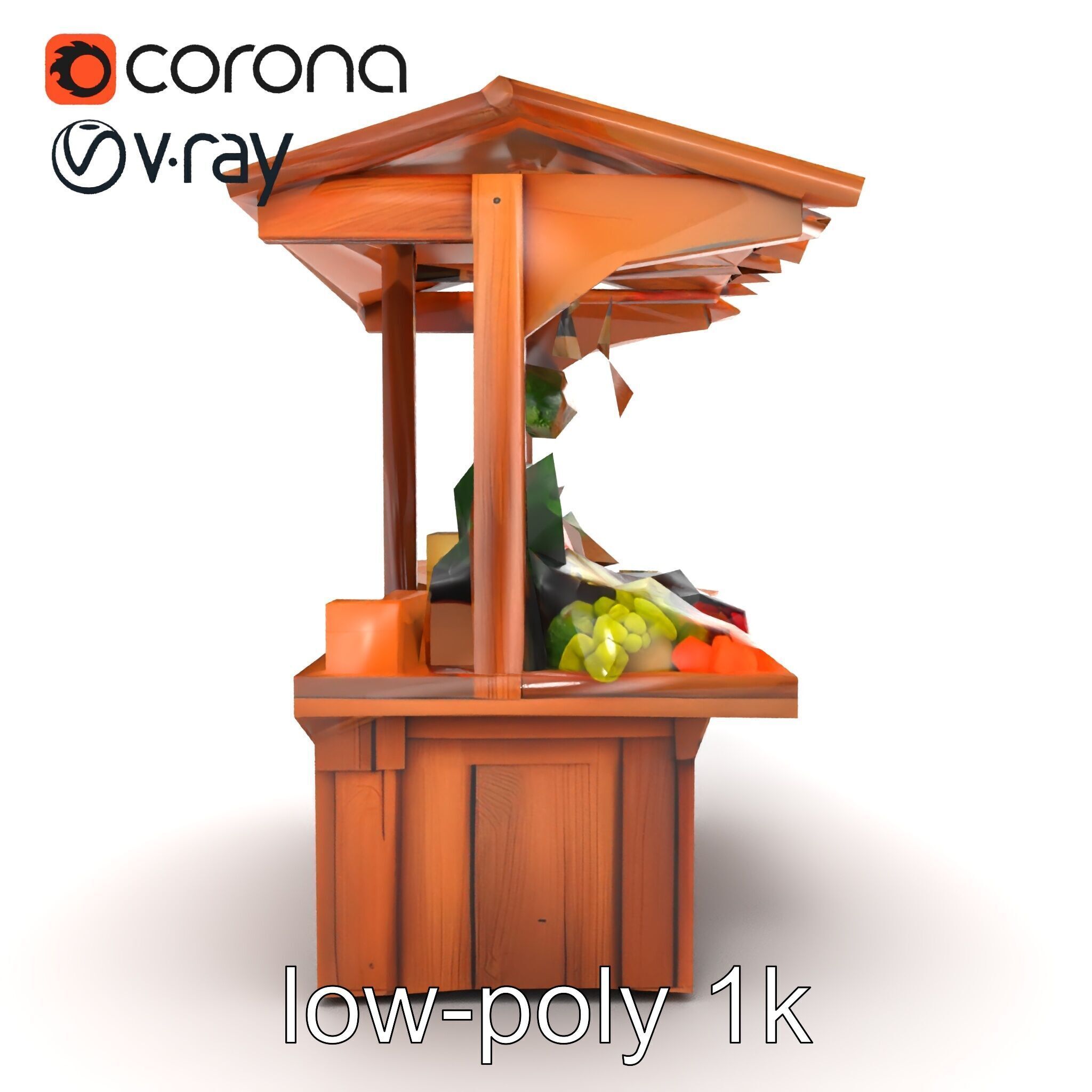 Rustic Farm Wood Vendor Stand Model Pack Low-poly 3D model_13