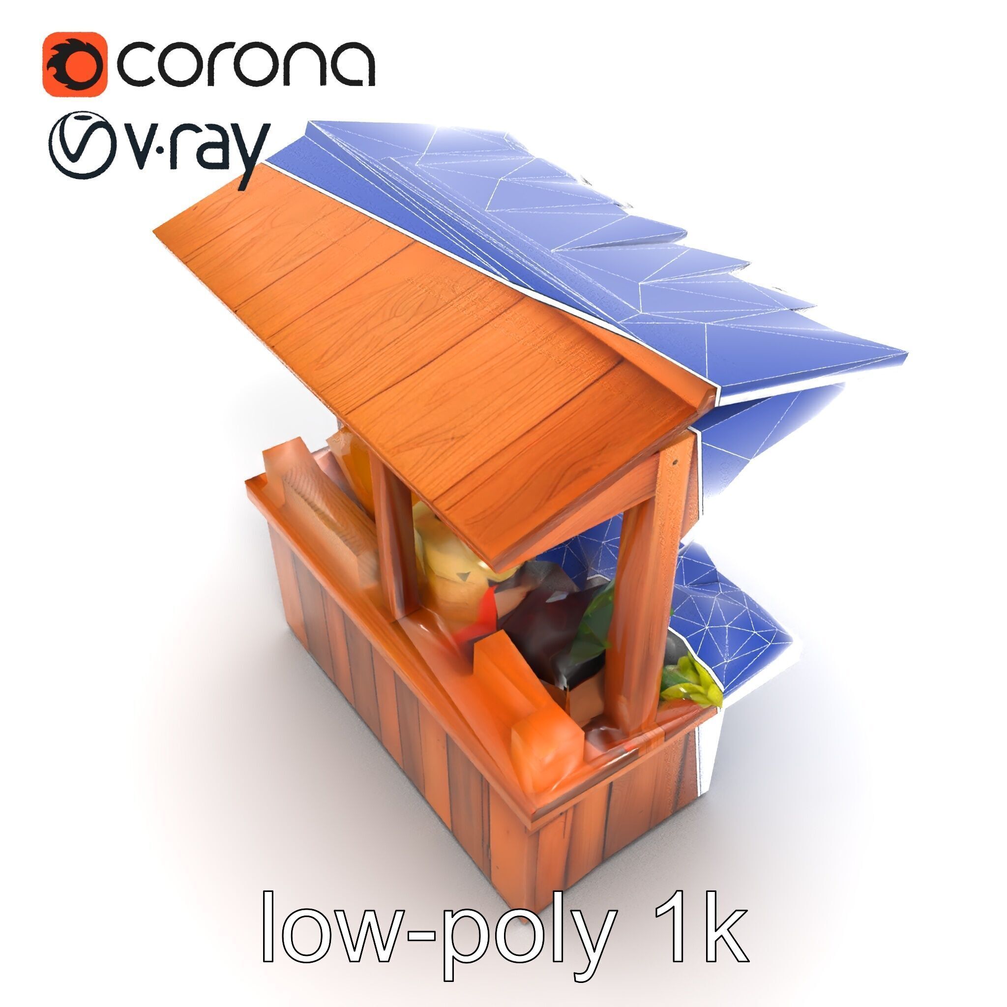 Rustic Farm Wood Vendor Stand Model Pack Low-poly 3D model_27