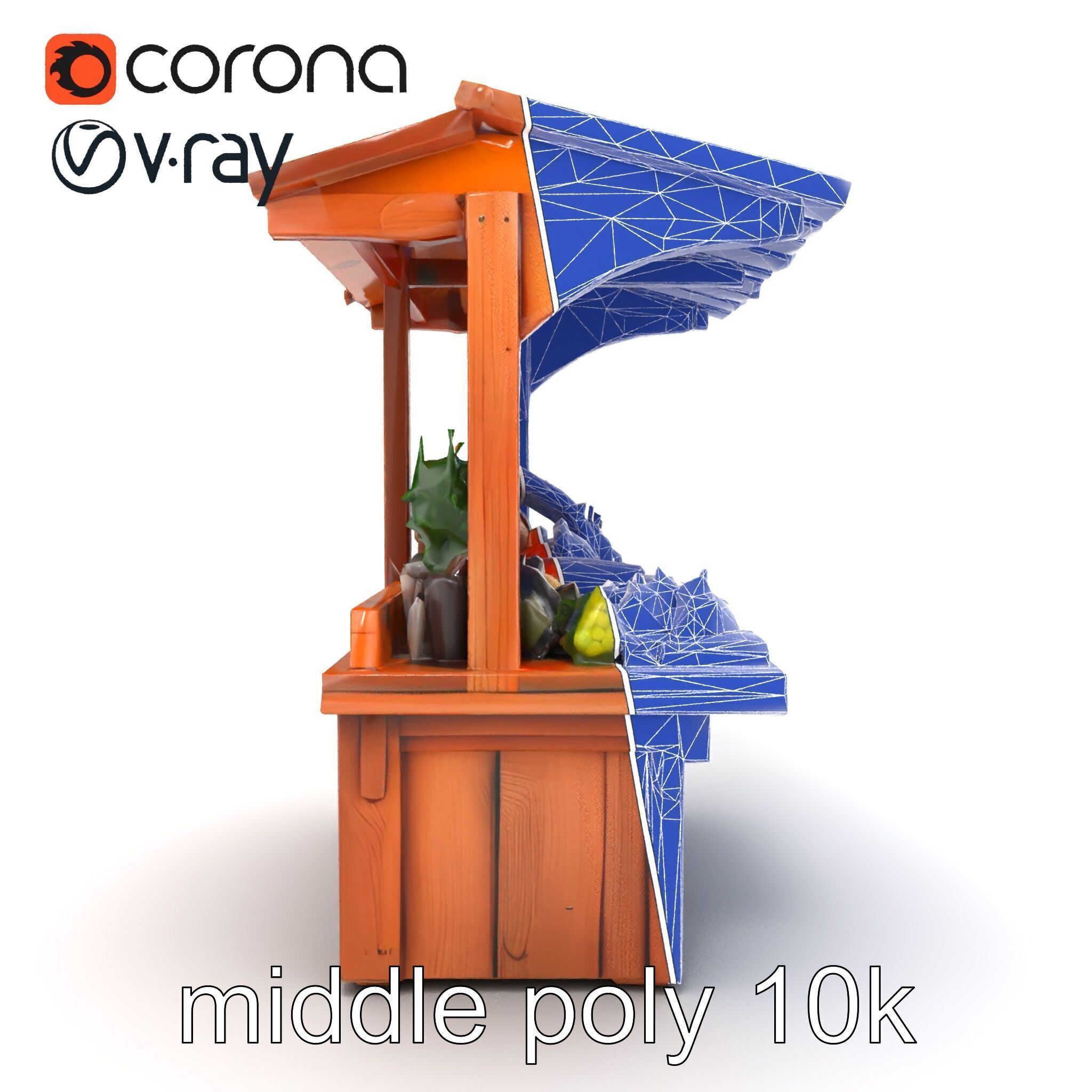 Rustic Farm Wood Vendor Stand Model Pack Low-poly 3D model_25