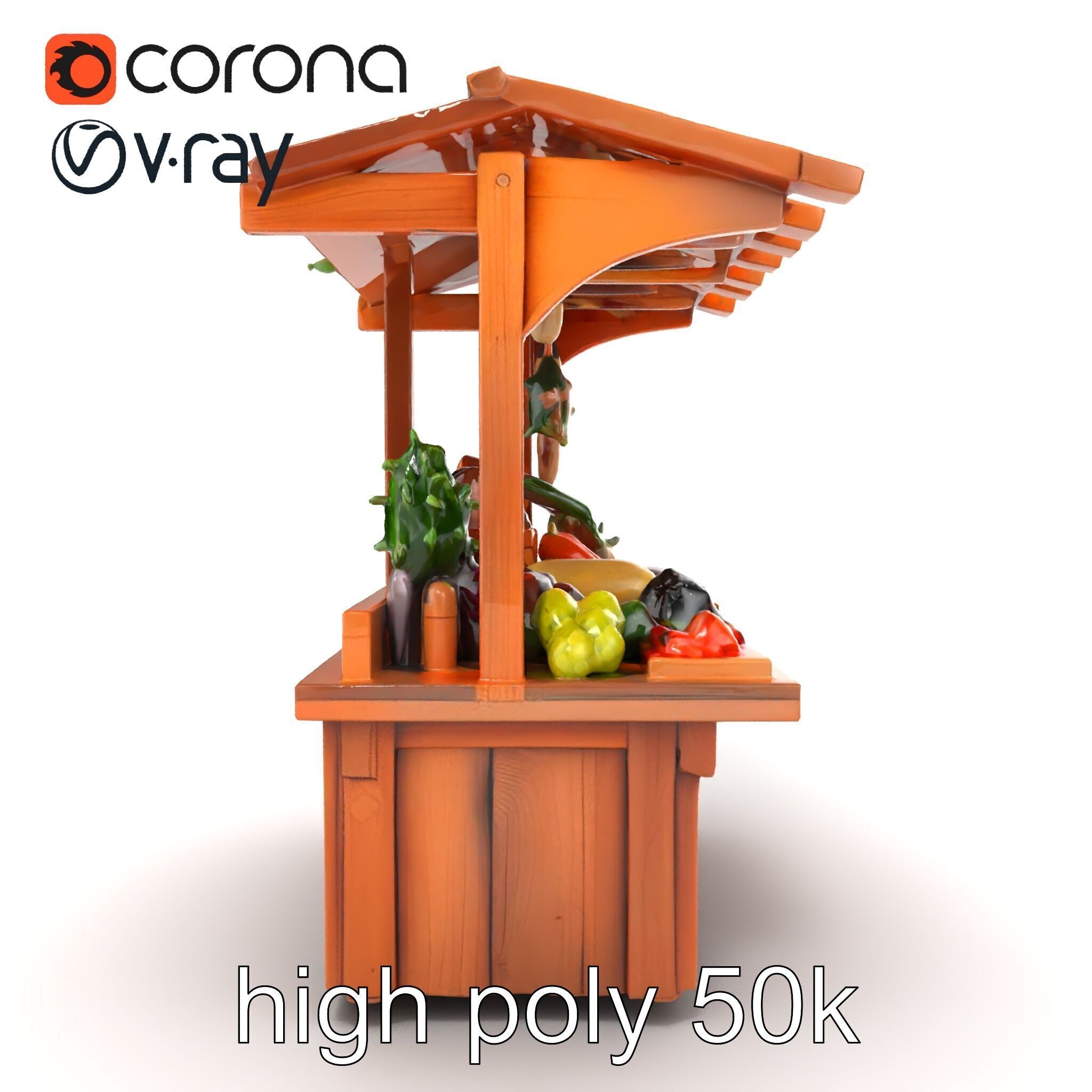 Rustic Farm Wood Vendor Stand Model Pack Low-poly 3D model_12