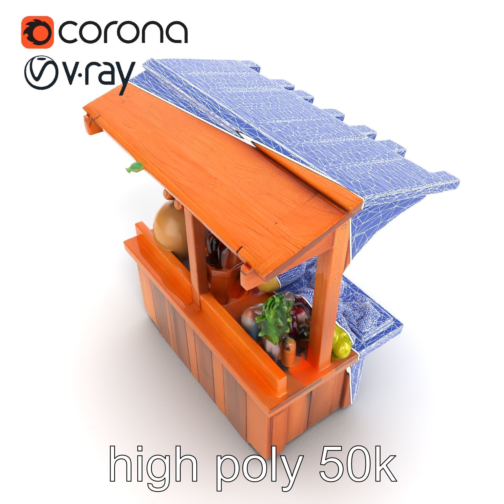 Rustic Farm Wood Vendor Stand Model Pack Low-poly 3D model_29