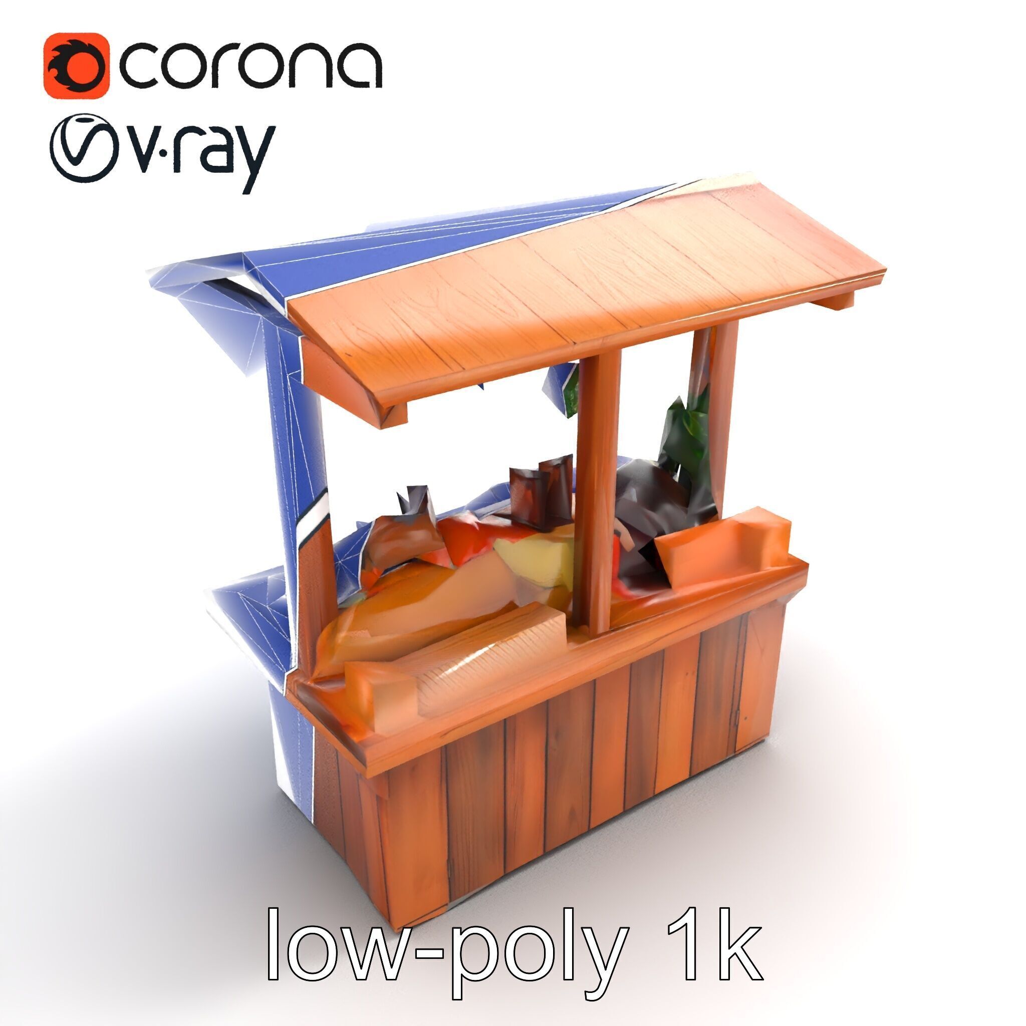 Rustic Farm Wood Vendor Stand Model Pack Low-poly 3D model_22
