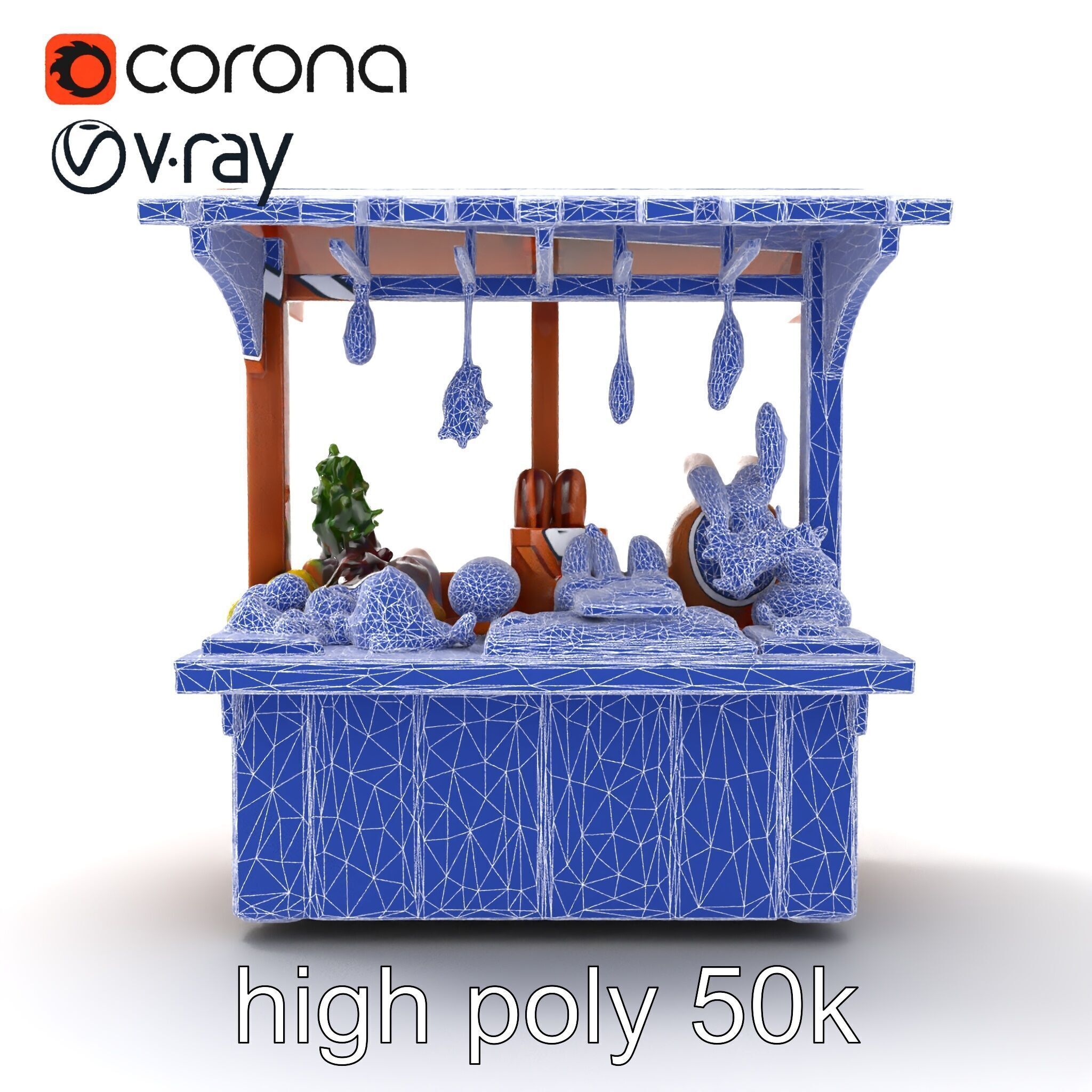 Rustic Farm Wood Vendor Stand Model Pack Low-poly 3D model_31