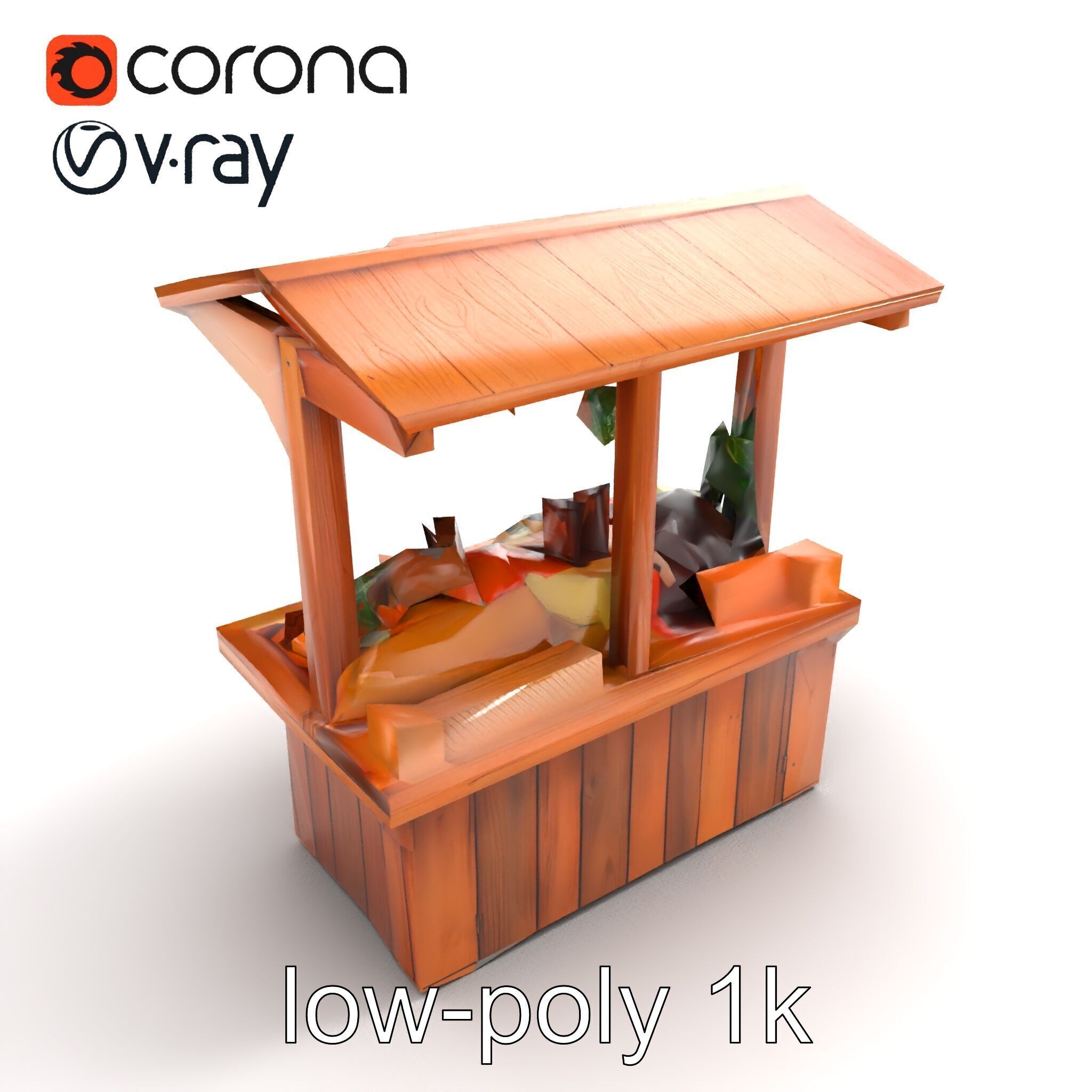 Rustic Farm Wood Vendor Stand Model Pack Low-poly 3D model_9