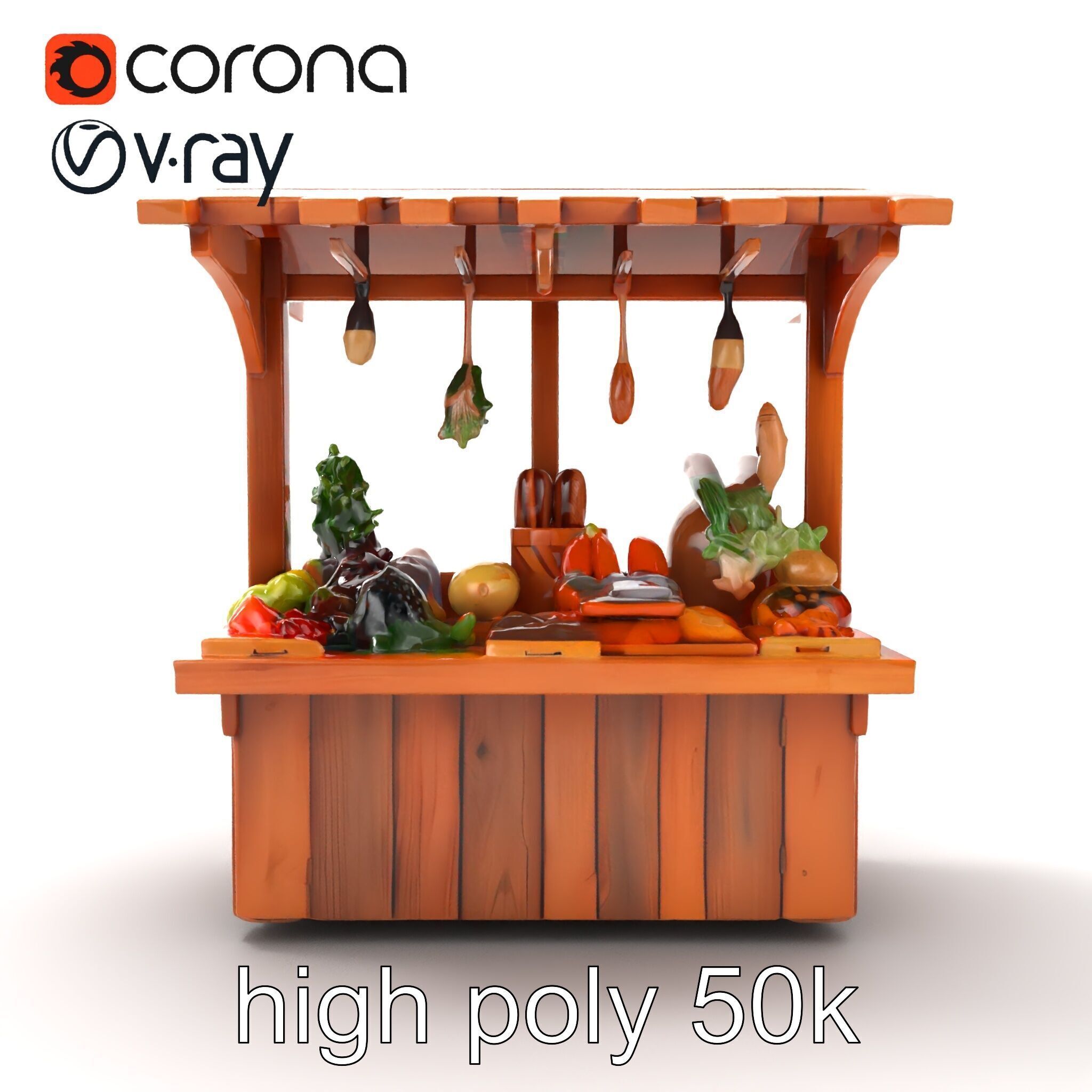 Rustic Farm Wood Vendor Stand Model Pack Low-poly 3D model_20