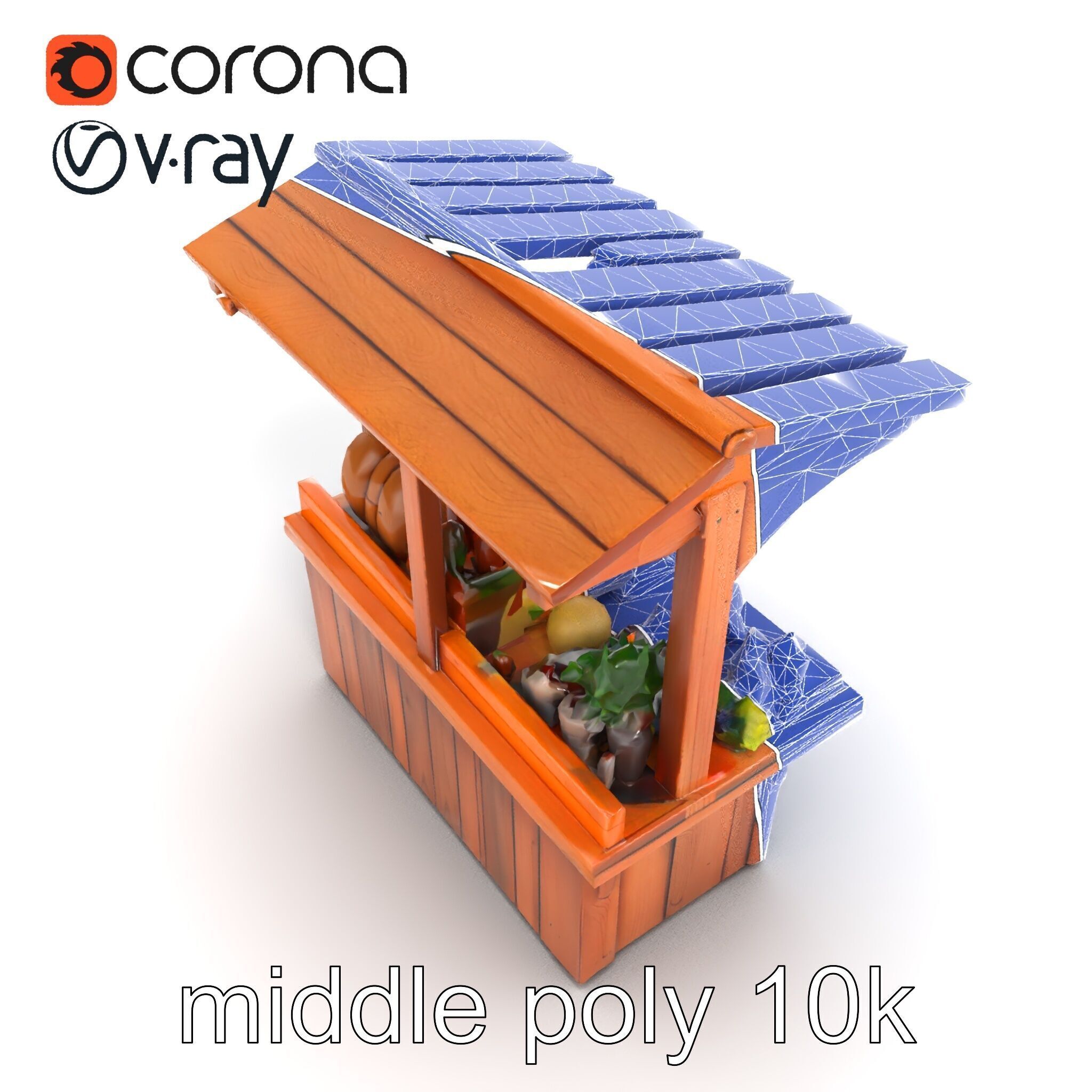 Rustic Farm Wood Vendor Stand Model Pack Low-poly 3D model_17