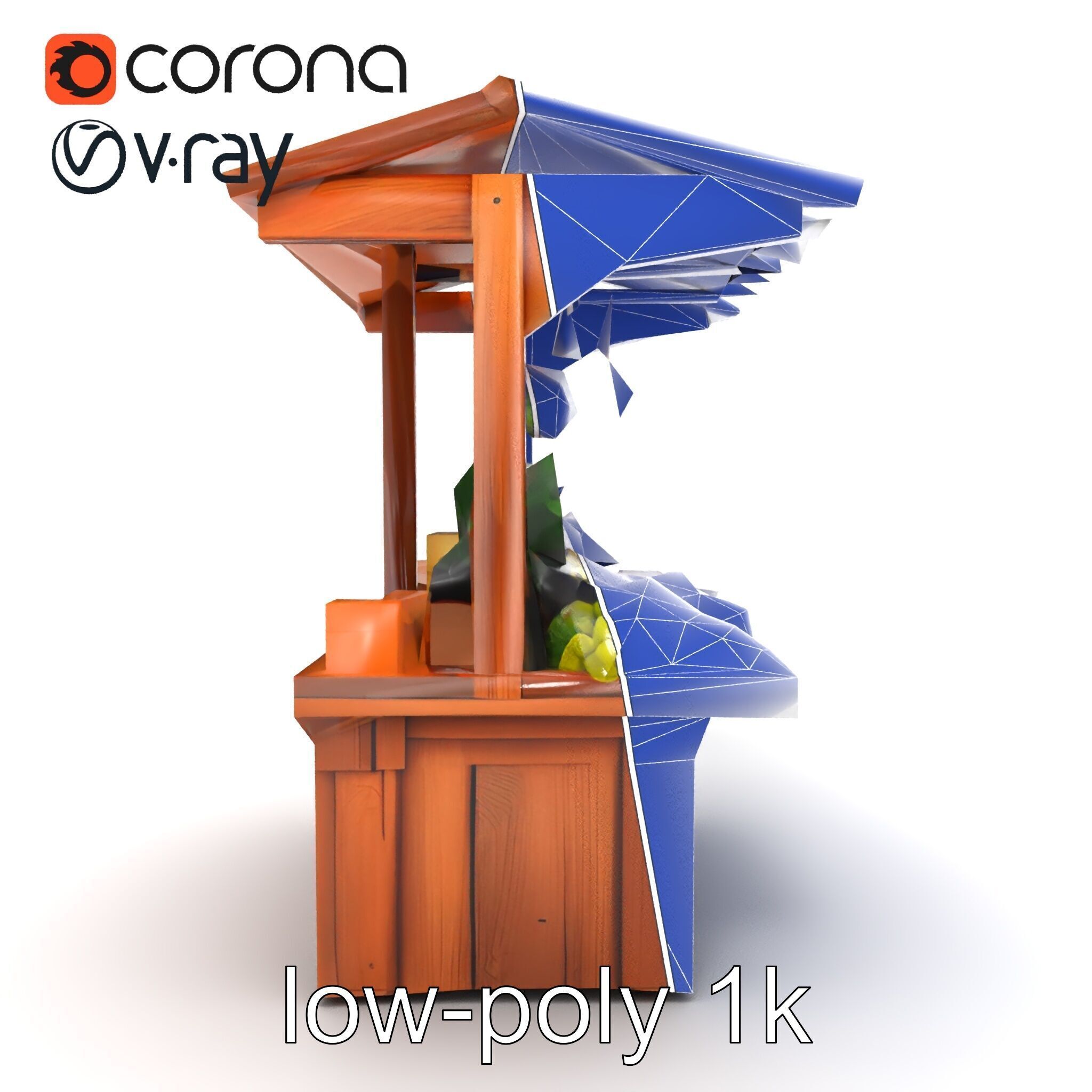 Rustic Farm Wood Vendor Stand Model Pack Low-poly 3D model_16