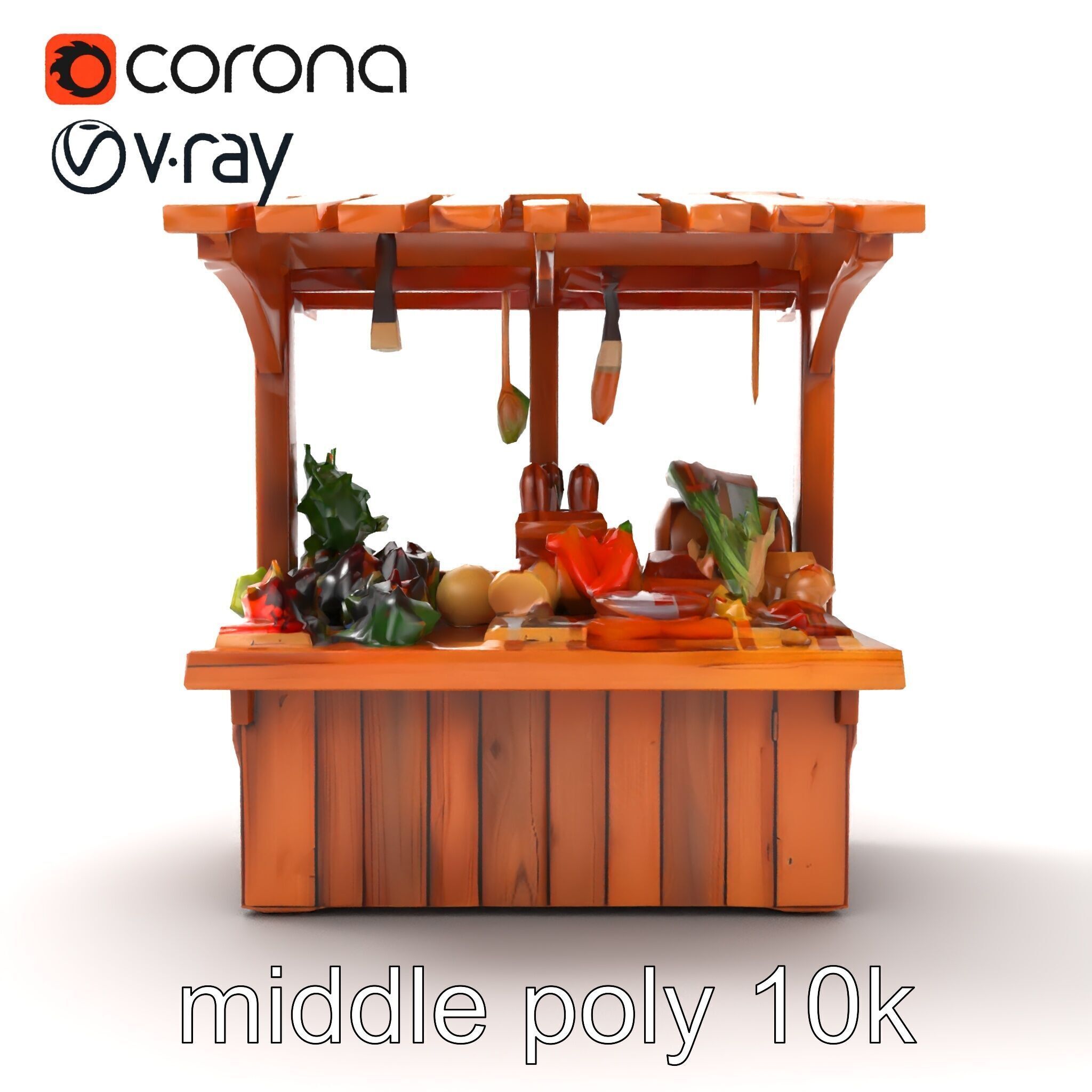 Rustic Farm Wood Vendor Stand Model Pack Low-poly 3D model_15