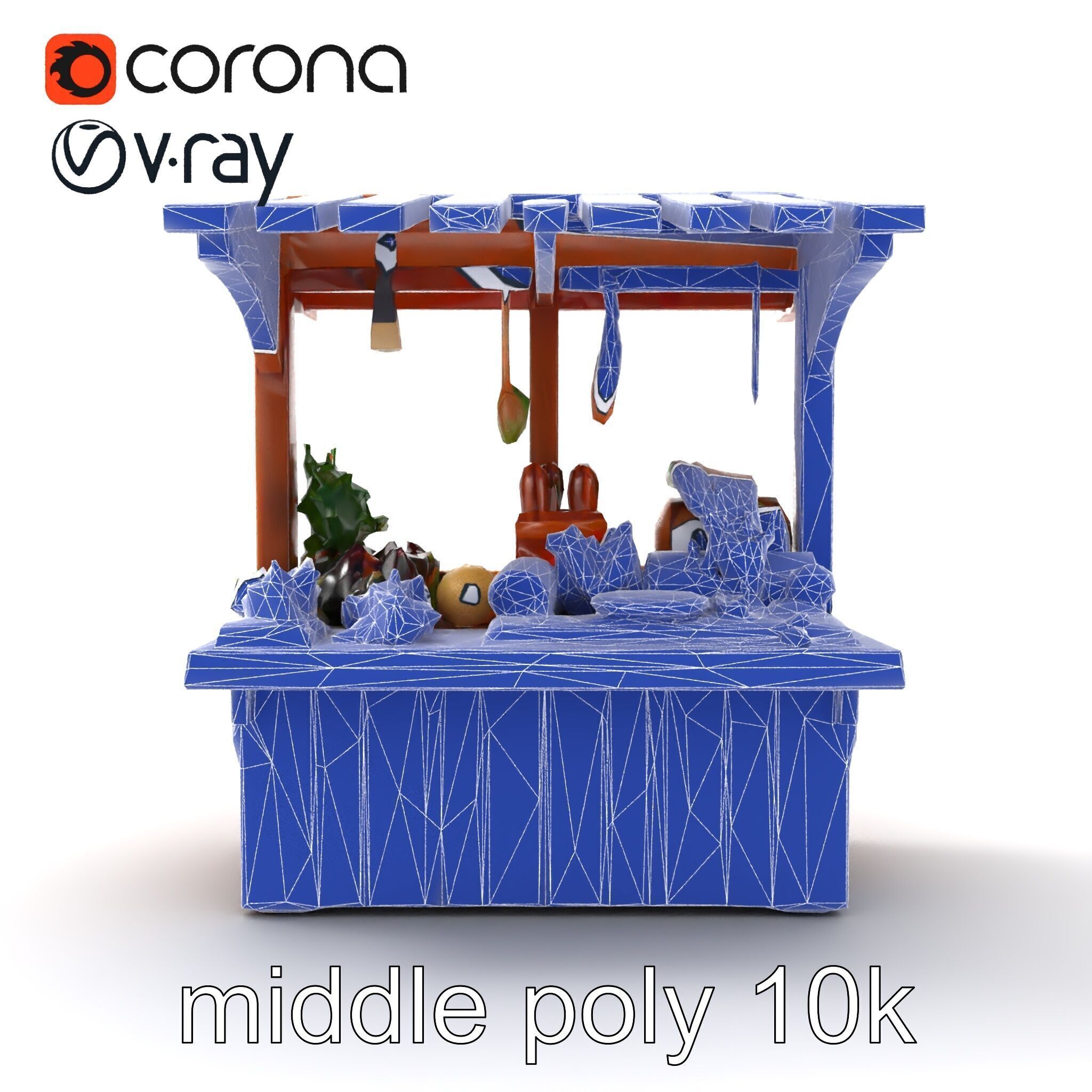 Rustic Farm Wood Vendor Stand Model Pack Low-poly 3D model_32