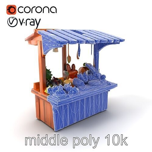 Rustic Farm Wood Vendor Stand Model Pack Low-poly 3D model 6