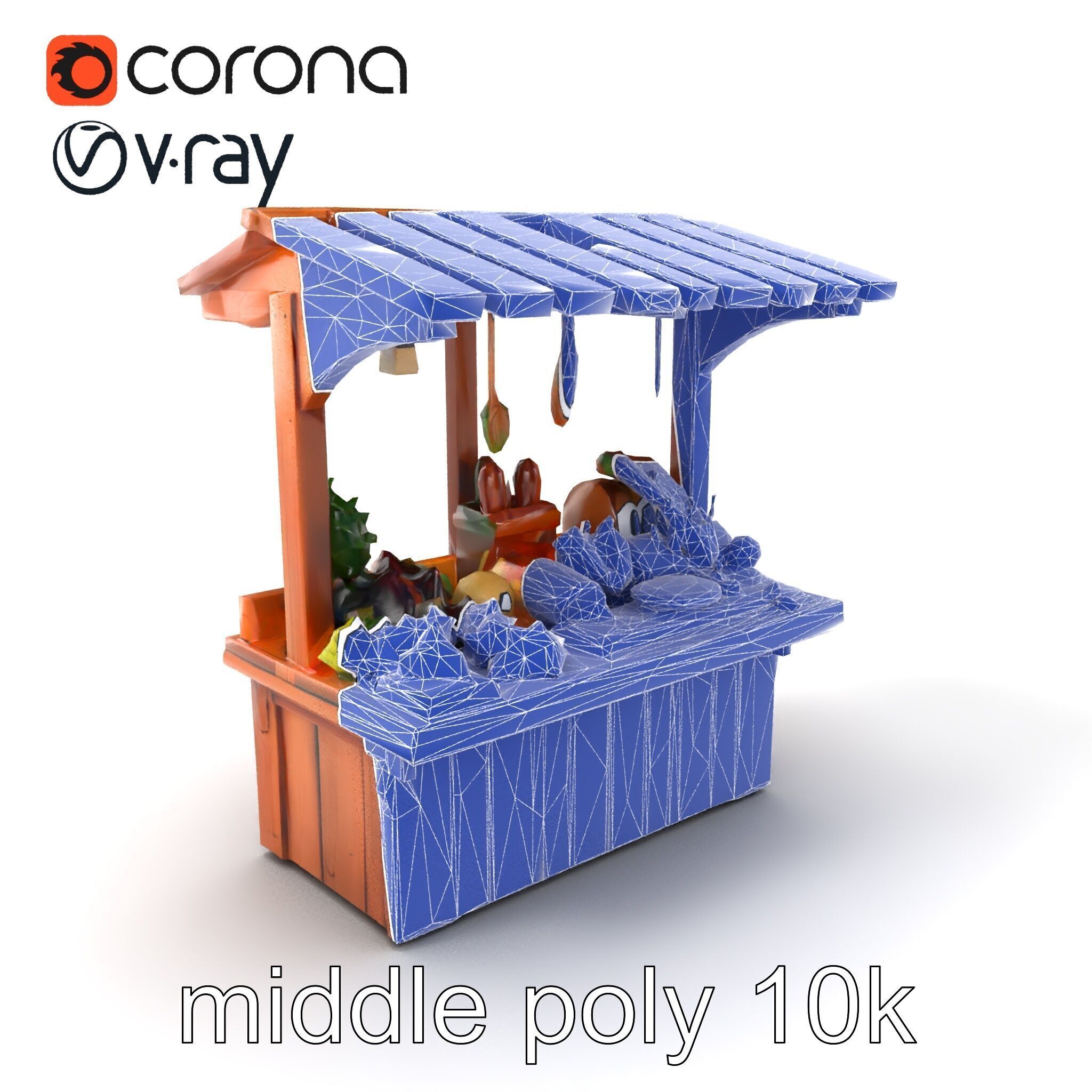 Rustic Farm Wood Vendor Stand Model Pack Low-poly 3D model_6