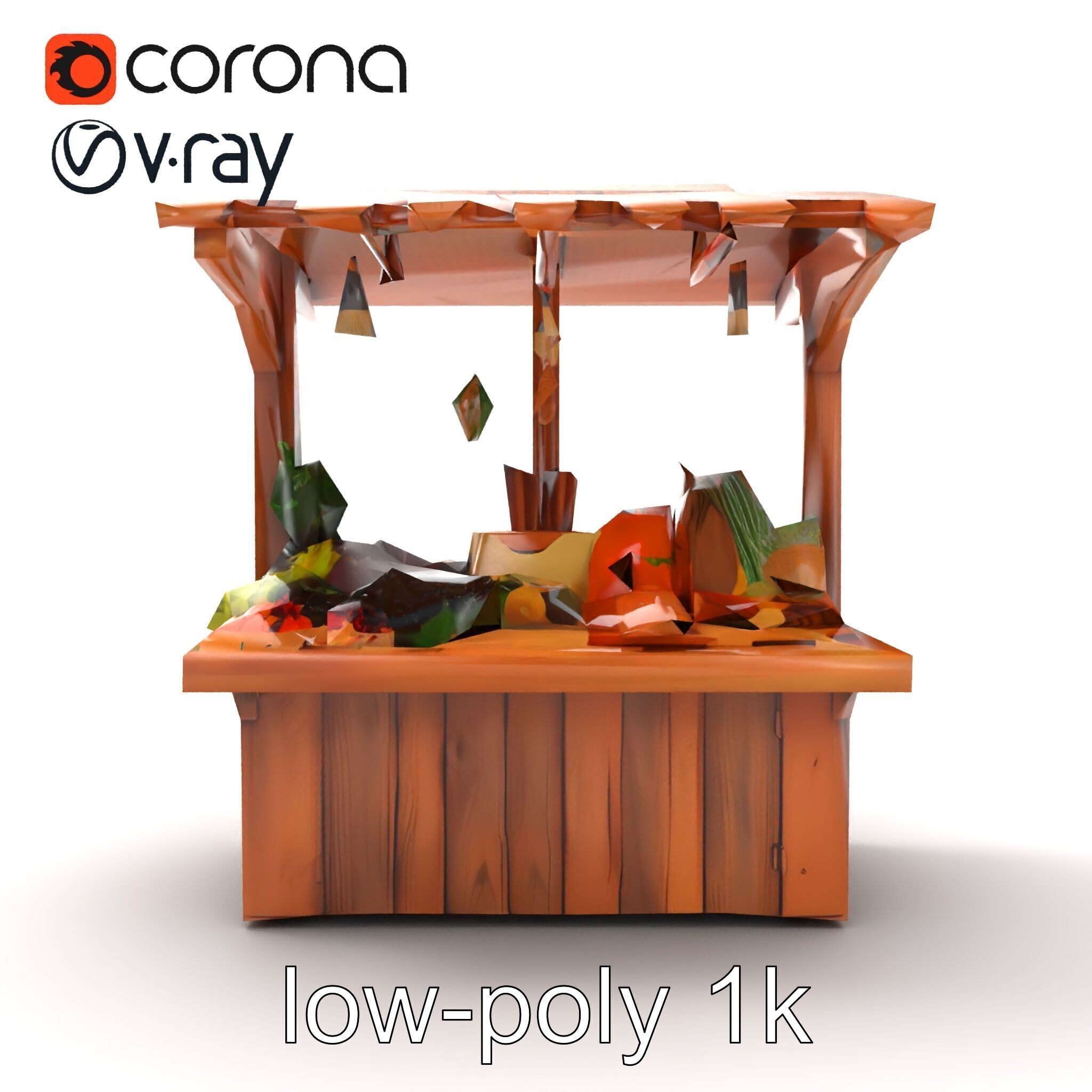 Rustic Farm Wood Vendor Stand Model Pack Low-poly 3D model_14