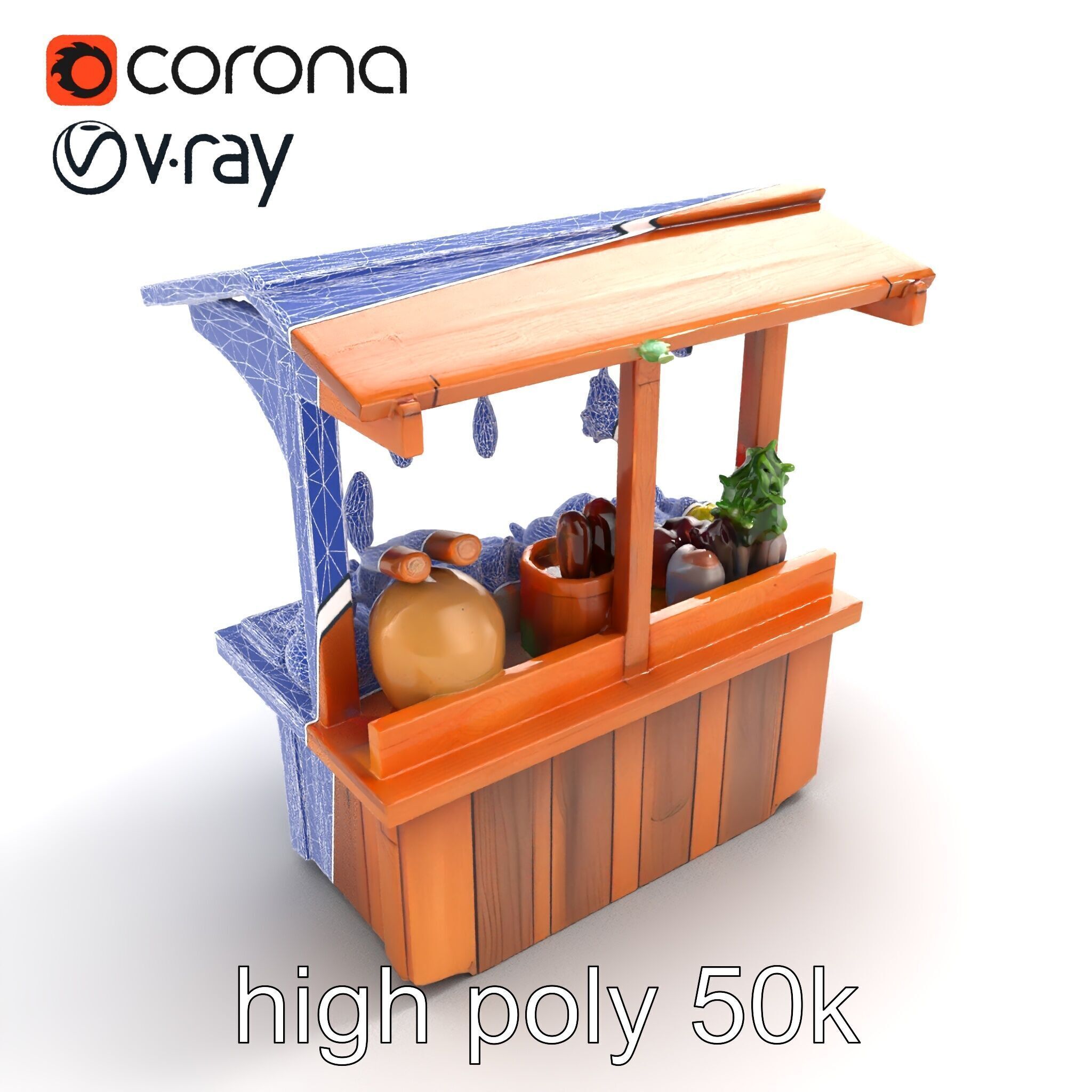 Rustic Farm Wood Vendor Stand Model Pack Low-poly 3D model_26