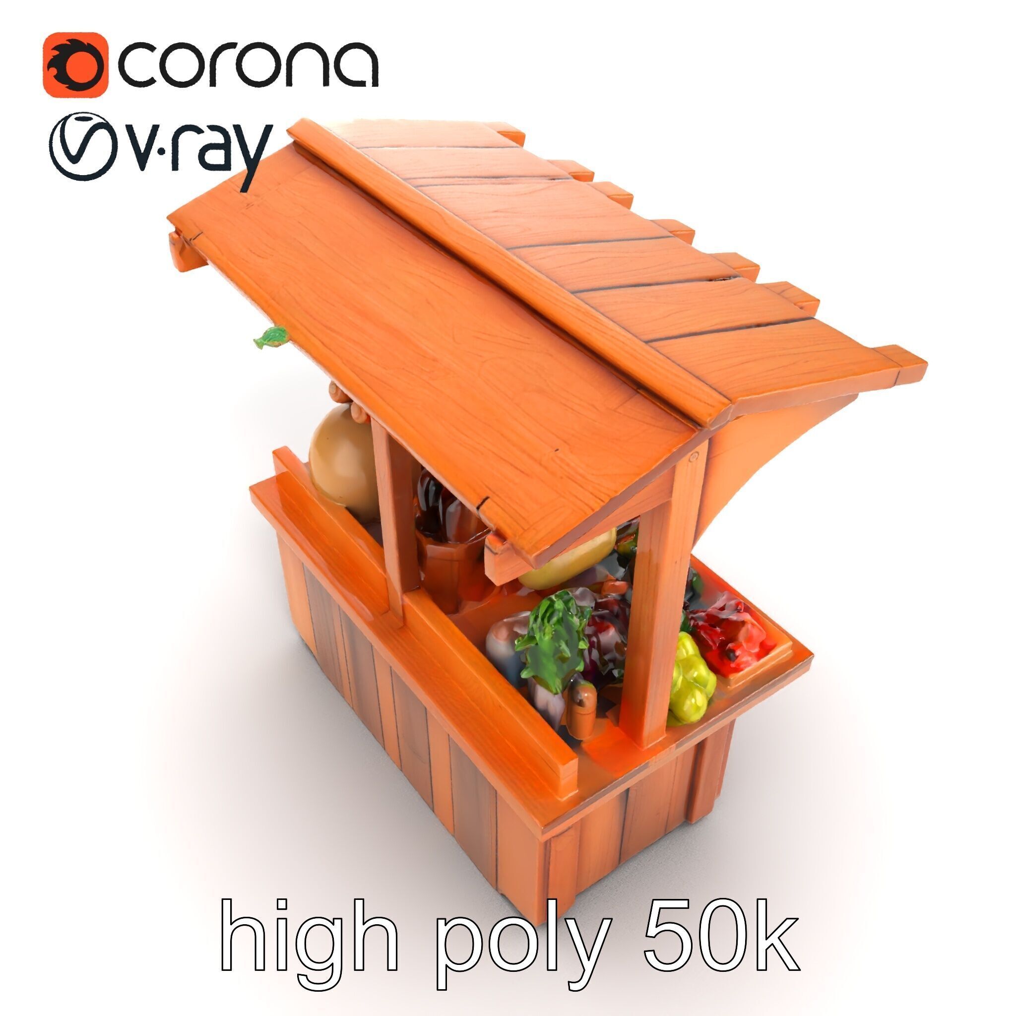 Rustic Farm Wood Vendor Stand Model Pack Low-poly 3D model_28