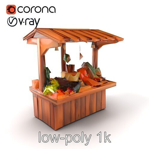 Rustic Farm Wood Vendor Stand Model Pack Low-poly 3D model 5