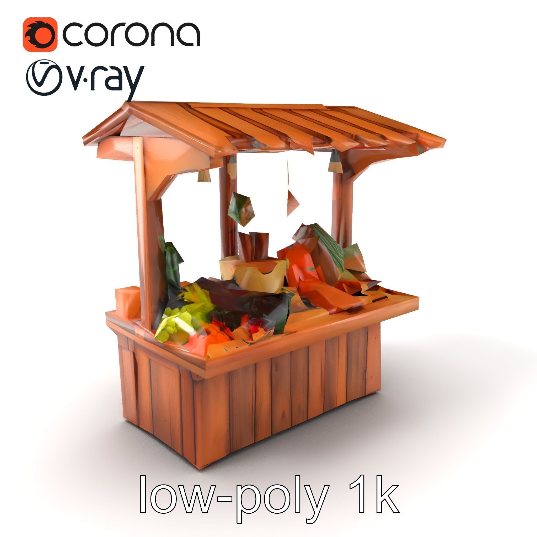 Rustic Farm Wood Vendor Stand Model Pack Low-poly 3D model_5