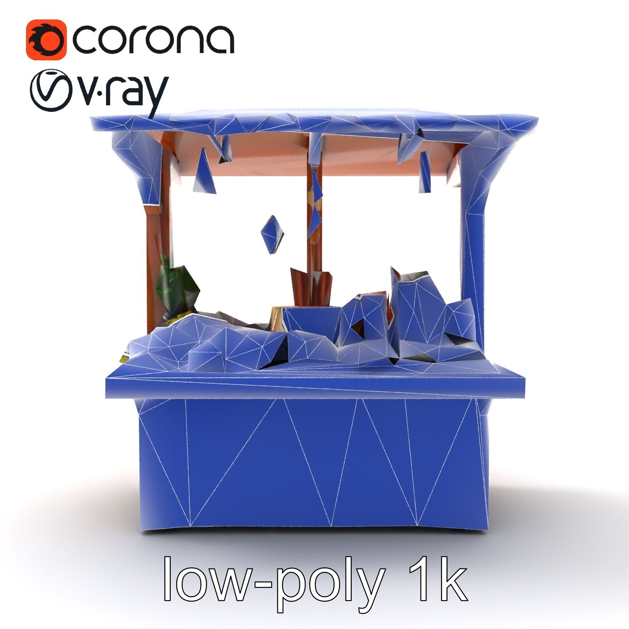 Rustic Farm Wood Vendor Stand Model Pack Low-poly 3D model_23