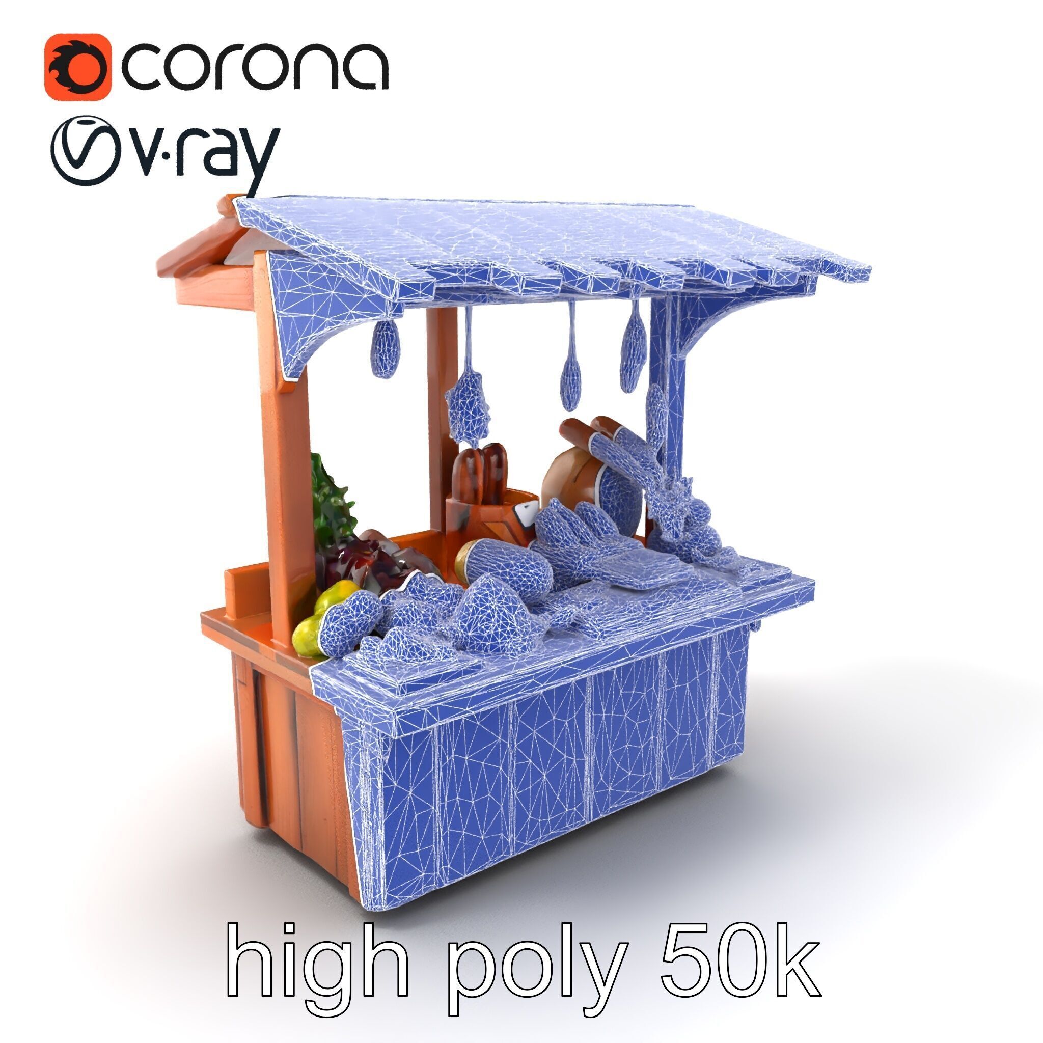 Rustic Farm Wood Vendor Stand Model Pack Low-poly 3D model_10