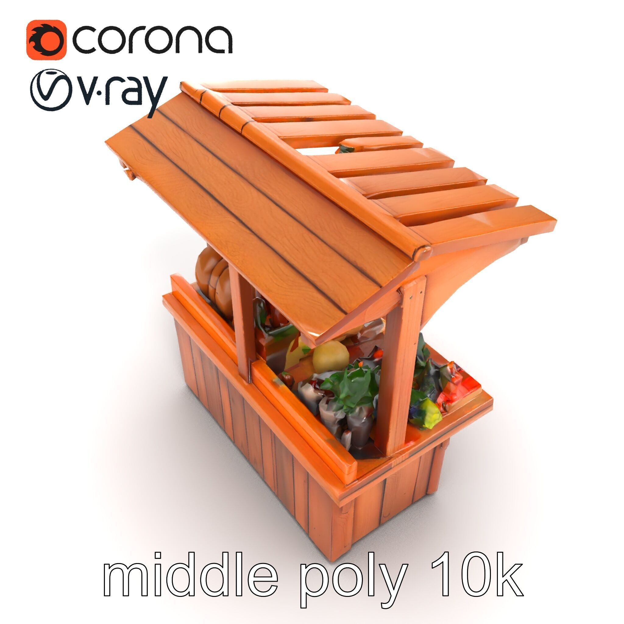 Rustic Farm Wood Vendor Stand Model Pack Low-poly 3D model_18