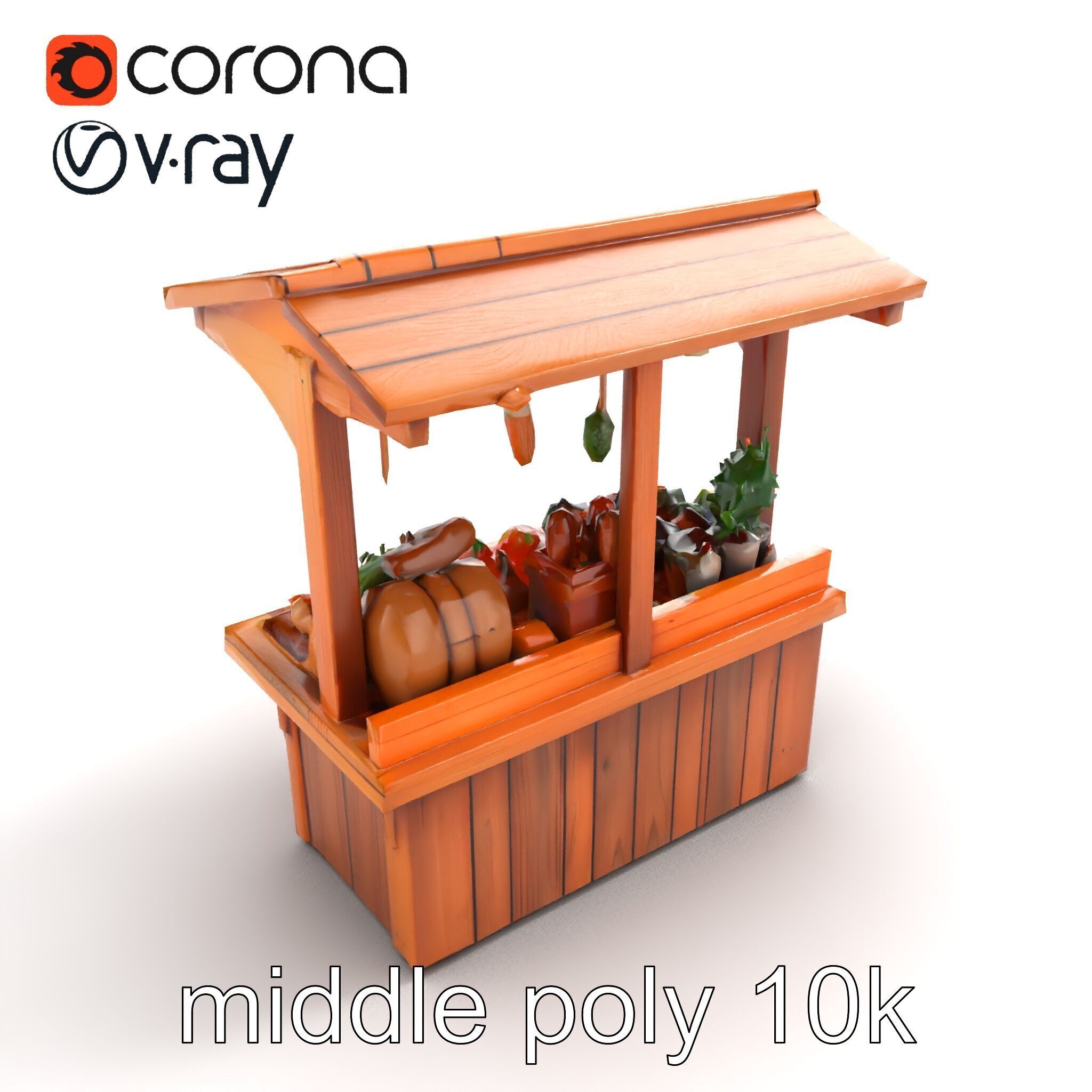 Rustic Farm Wood Vendor Stand Model Pack Low-poly 3D model_8