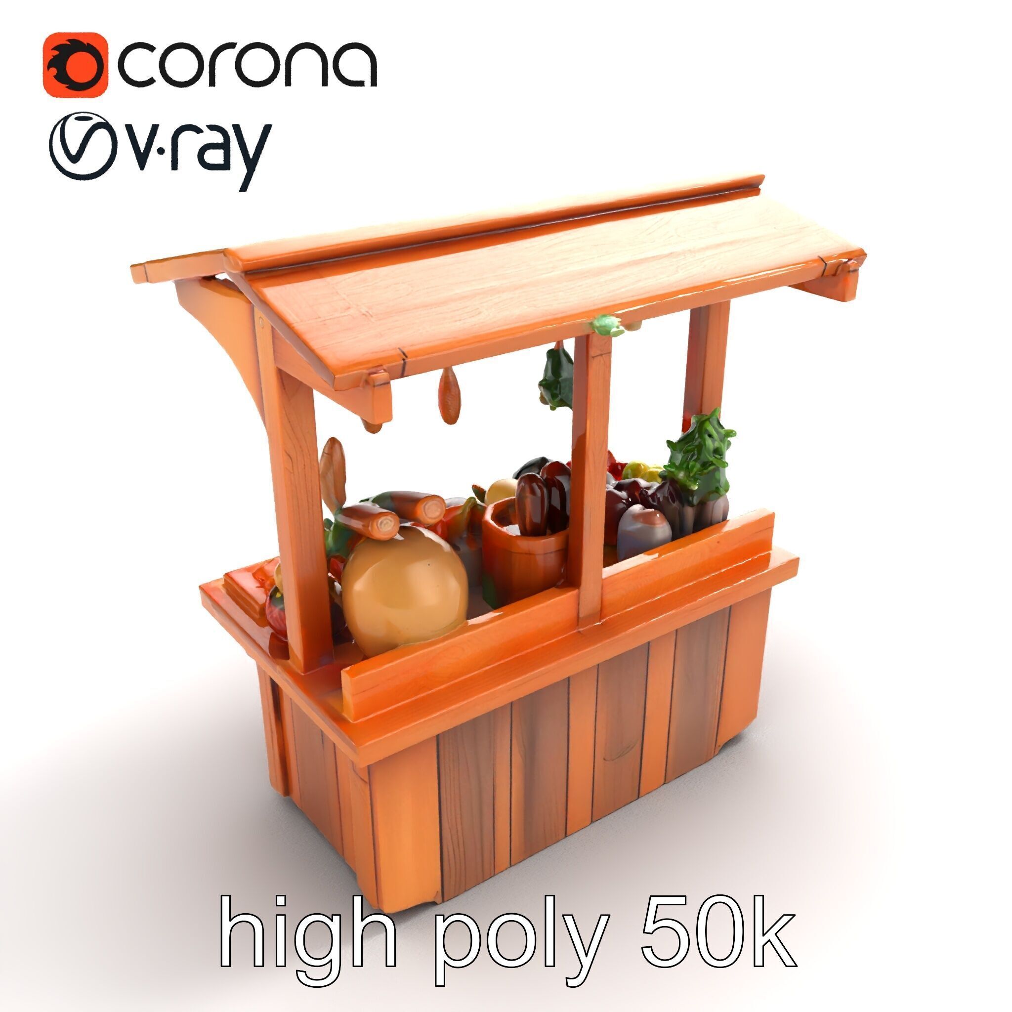 Rustic Farm Wood Vendor Stand Model Pack Low-poly 3D model_11
