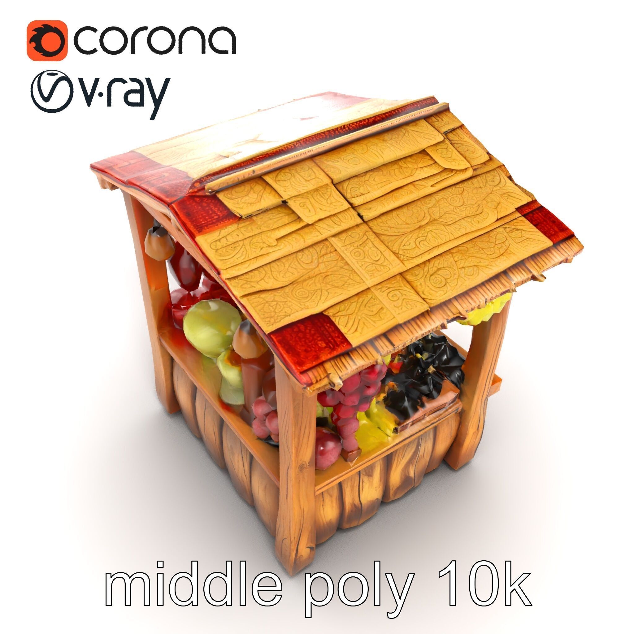 Rustic Village Market Booth Model Pack Low-poly 3D model_22