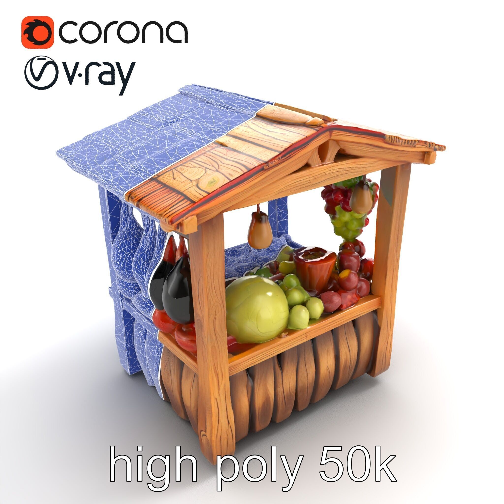 Rustic Village Market Booth Model Pack Low-poly 3D model_20