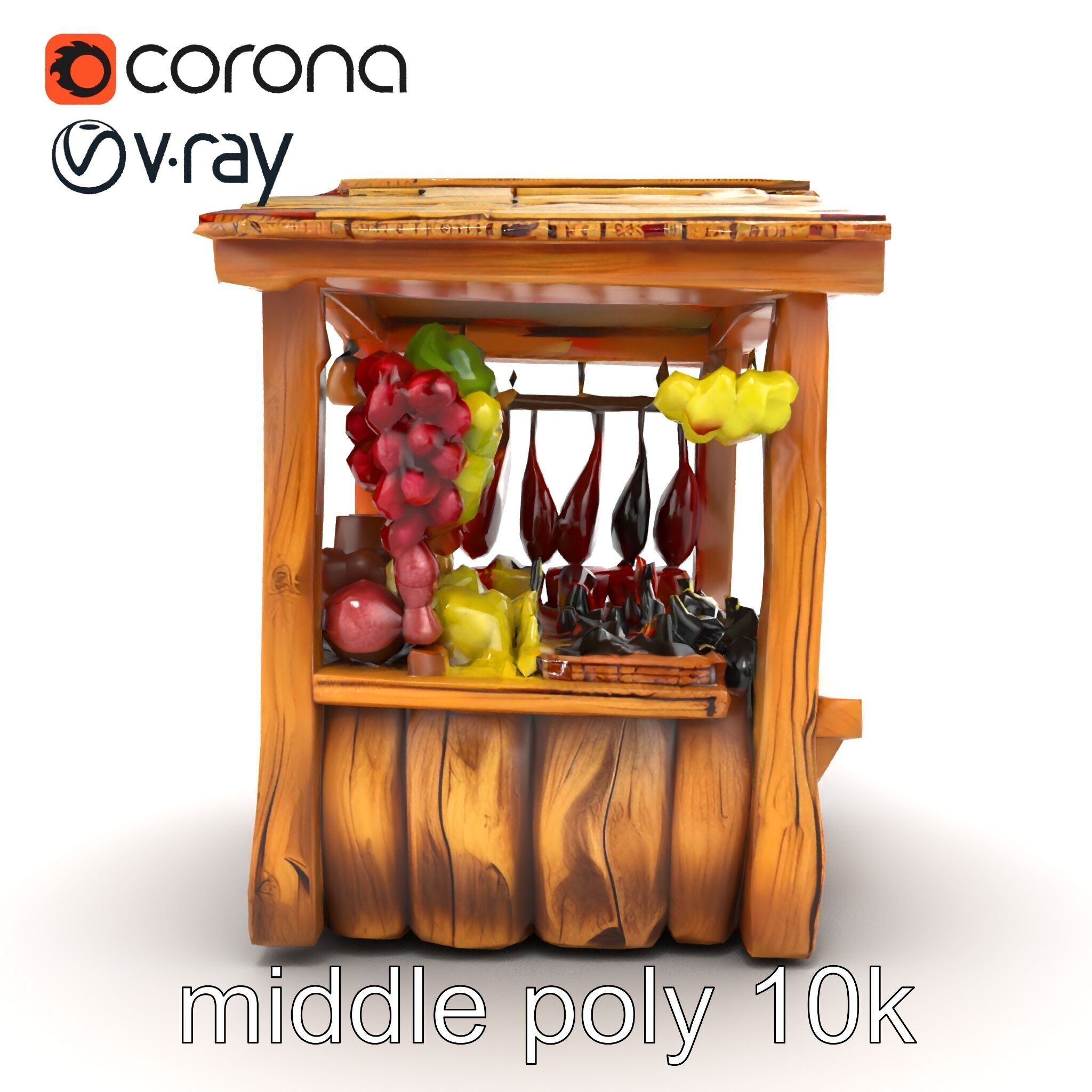 Rustic Village Market Booth Model Pack Low-poly 3D model_16