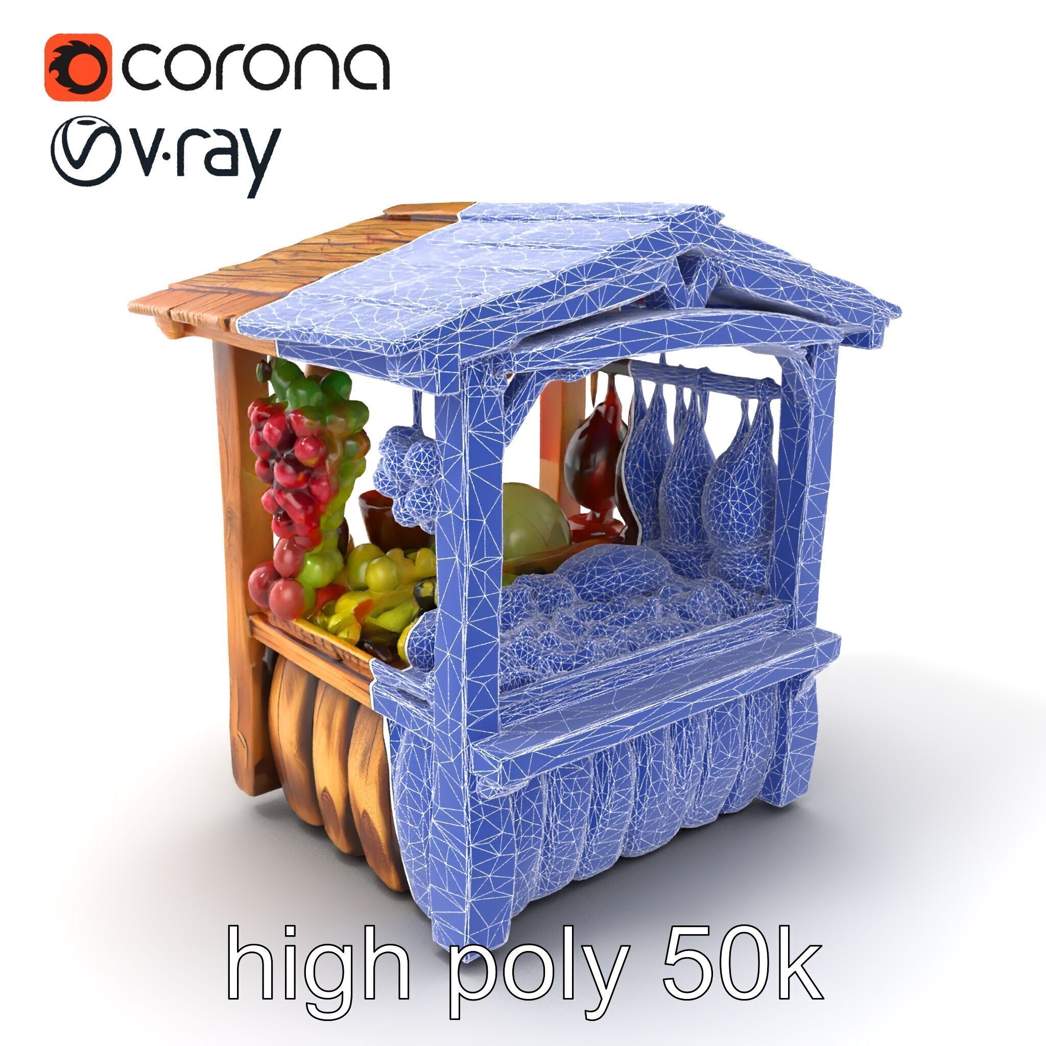 Rustic Village Market Booth Model Pack Low-poly 3D model_1