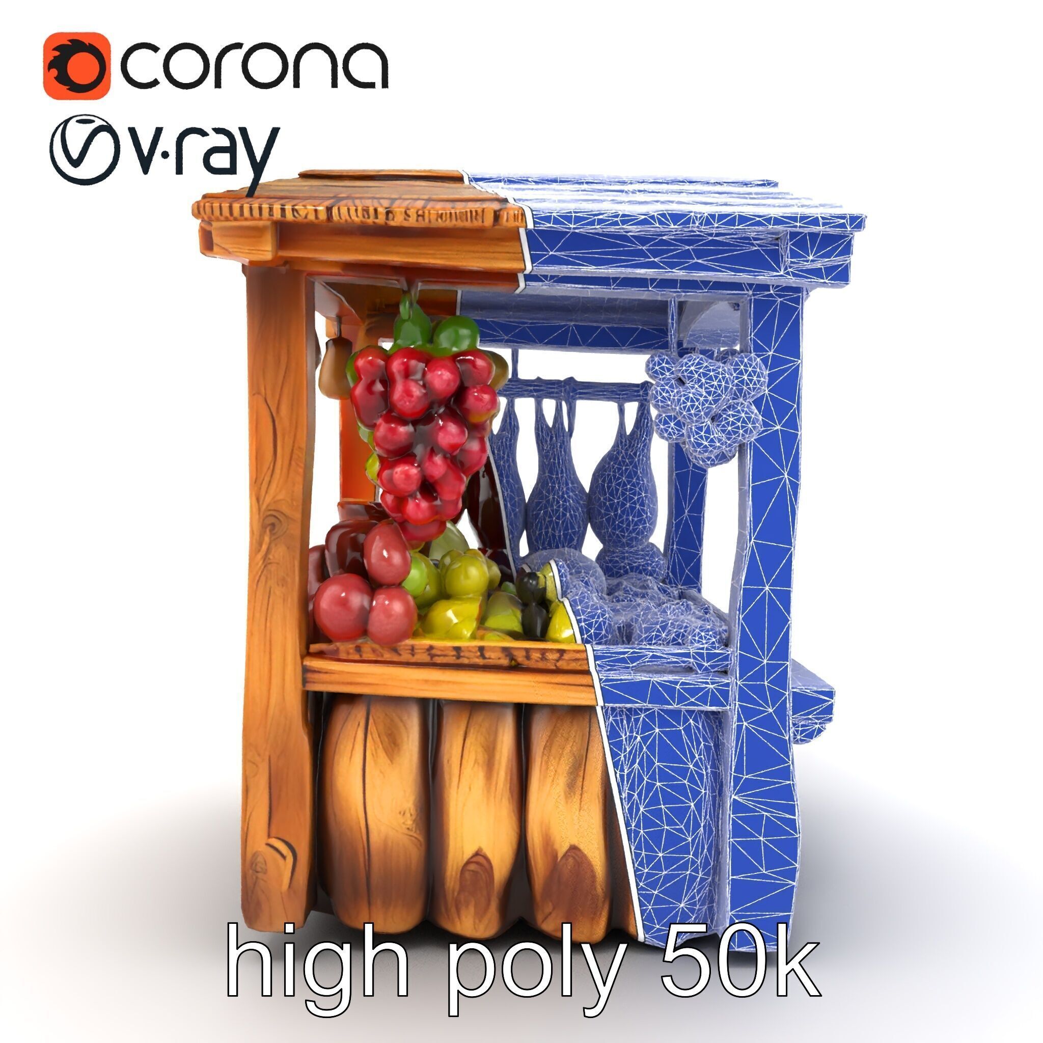 Rustic Village Market Booth Model Pack Low-poly 3D model_28