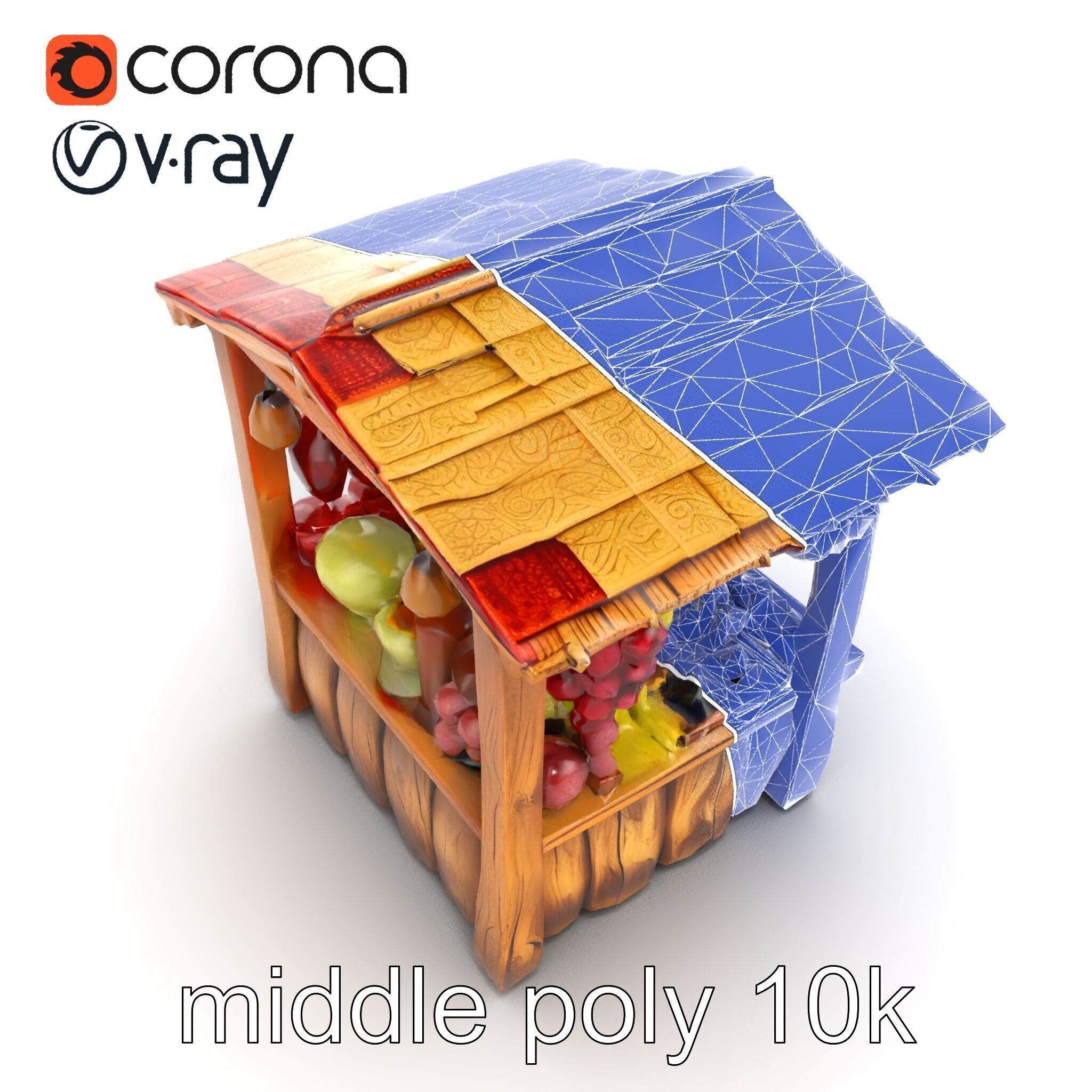 Rustic Village Market Booth Model Pack Low-poly 3D model_17