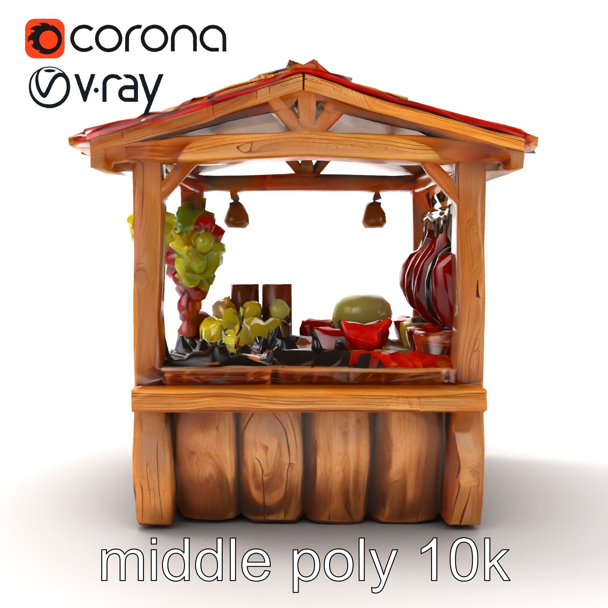 Rustic Village Market Booth Model Pack Low-poly 3D model_19