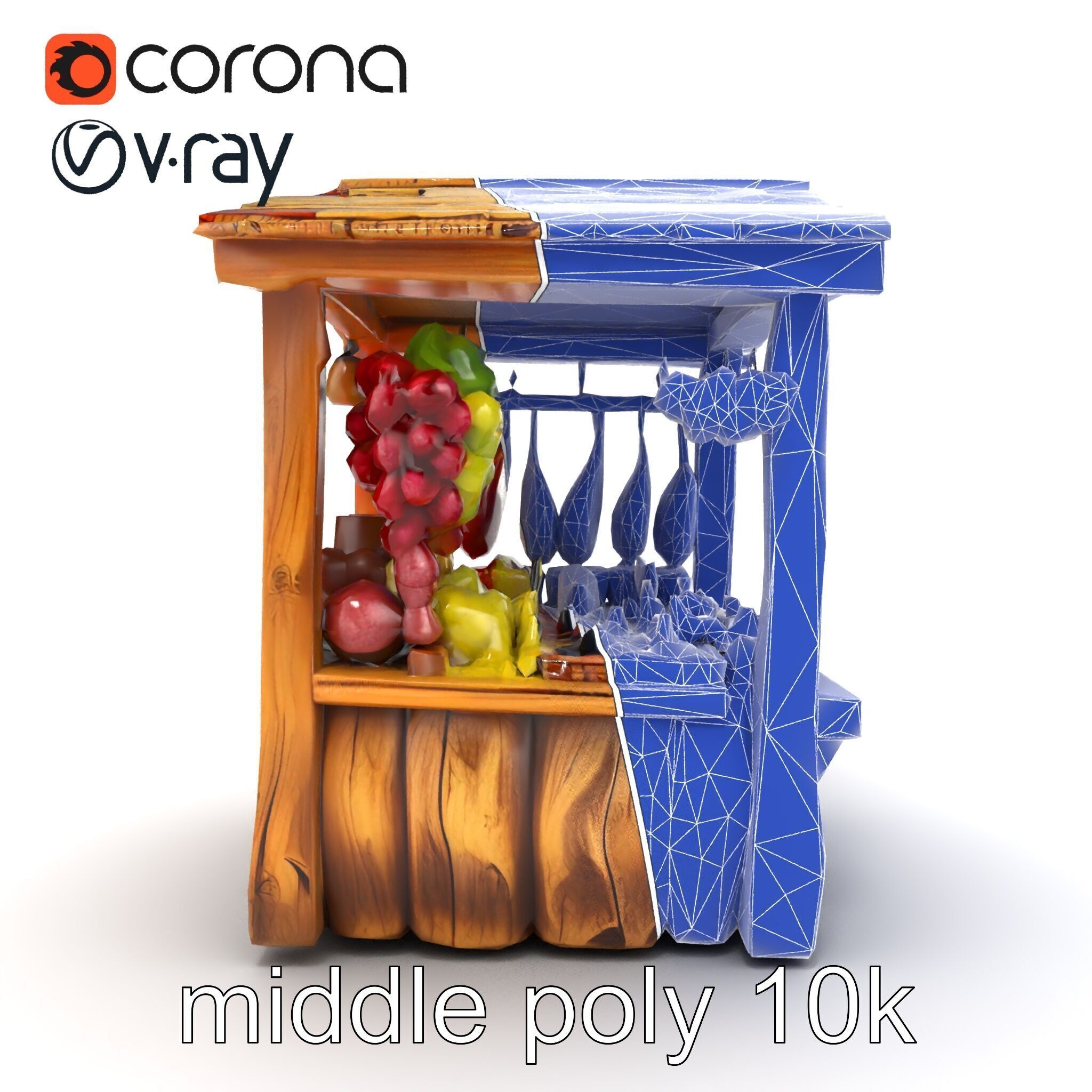 Rustic Village Market Booth Model Pack Low-poly 3D model_23