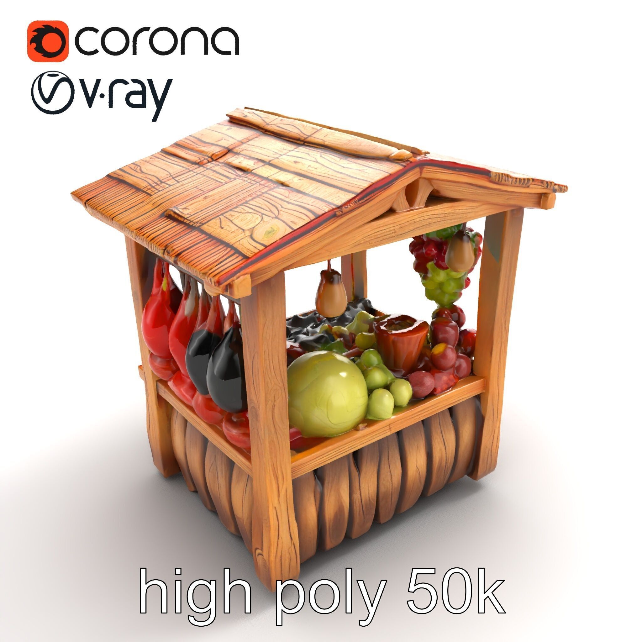 Rustic Village Market Booth Model Pack Low-poly 3D model_9