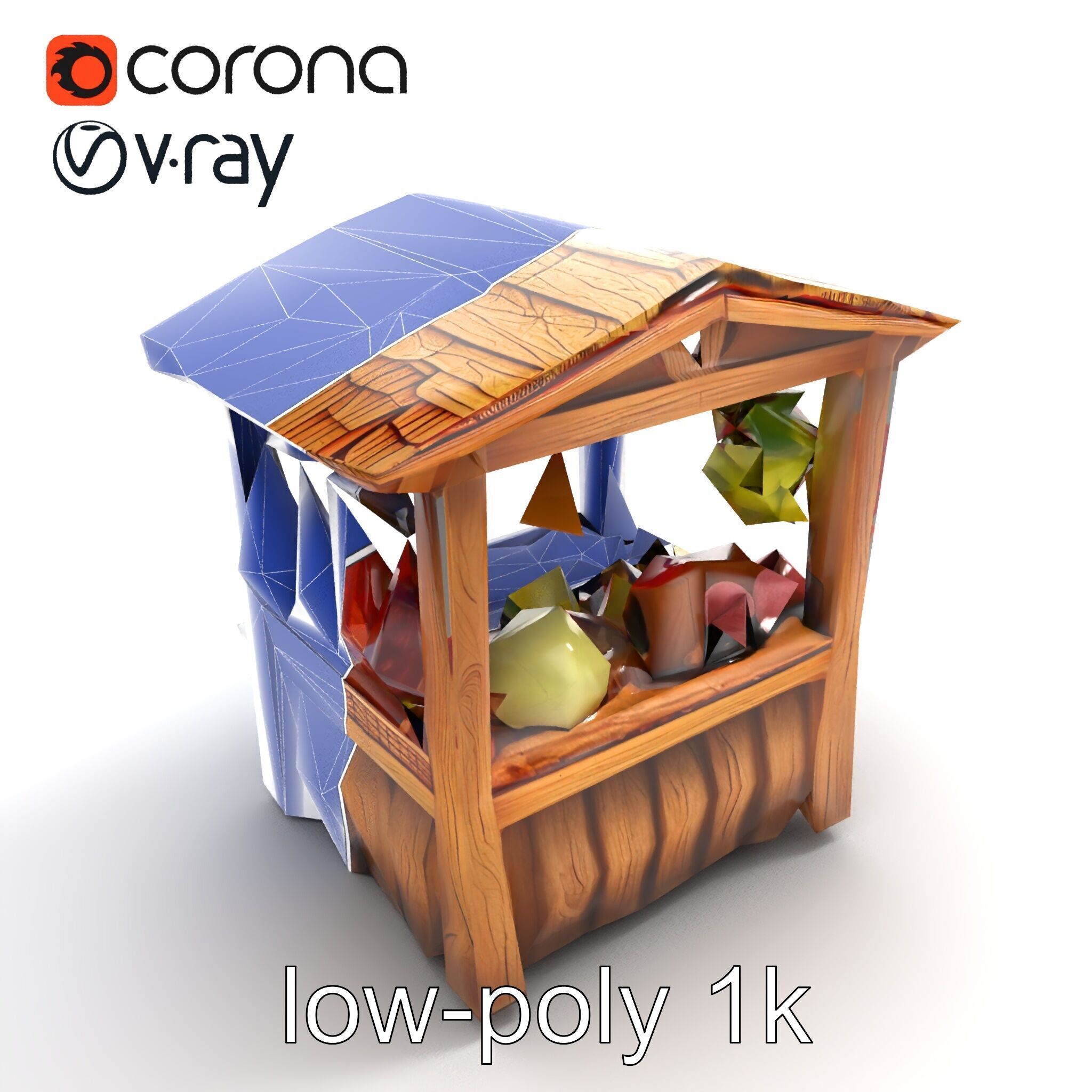 Rustic Village Market Booth Model Pack Low-poly 3D model_12
