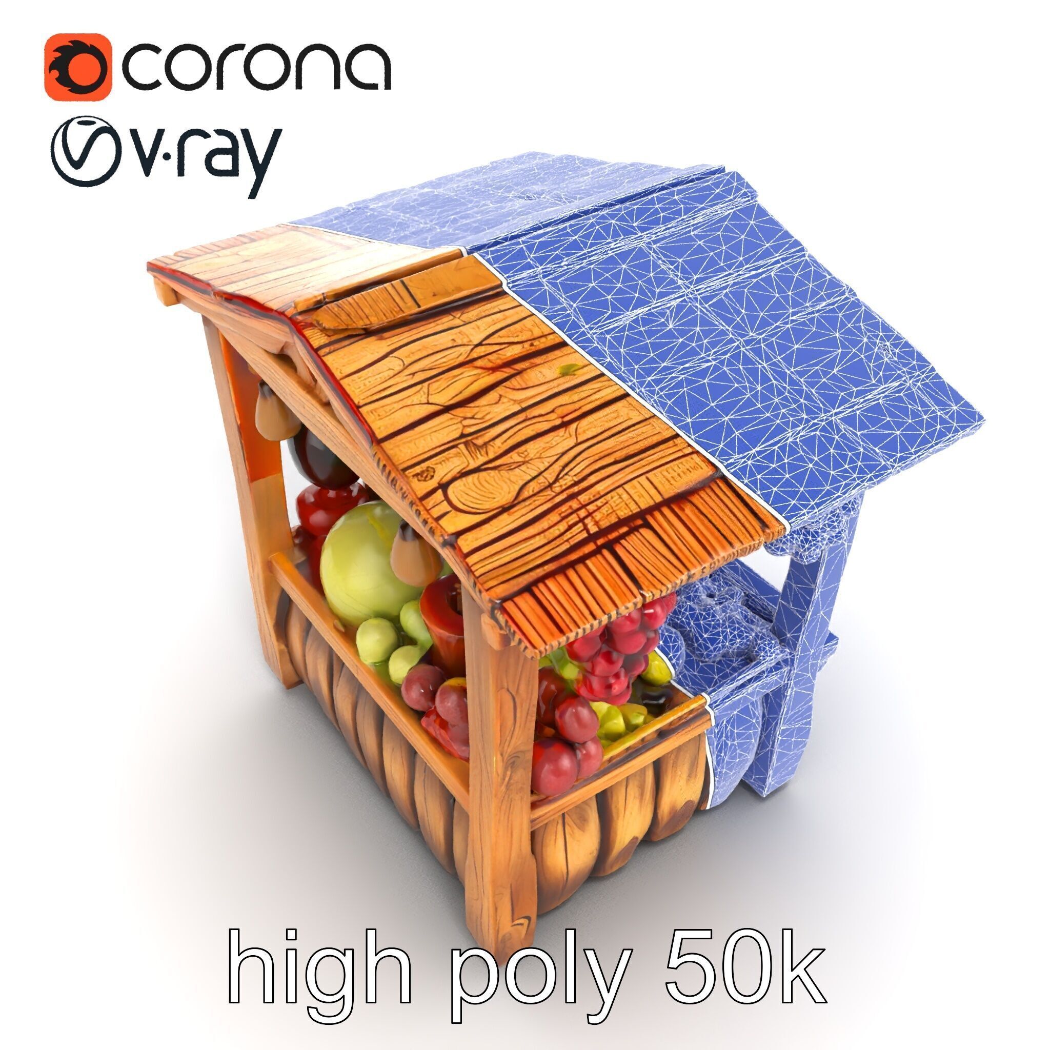 Rustic Village Market Booth Model Pack Low-poly 3D model_30