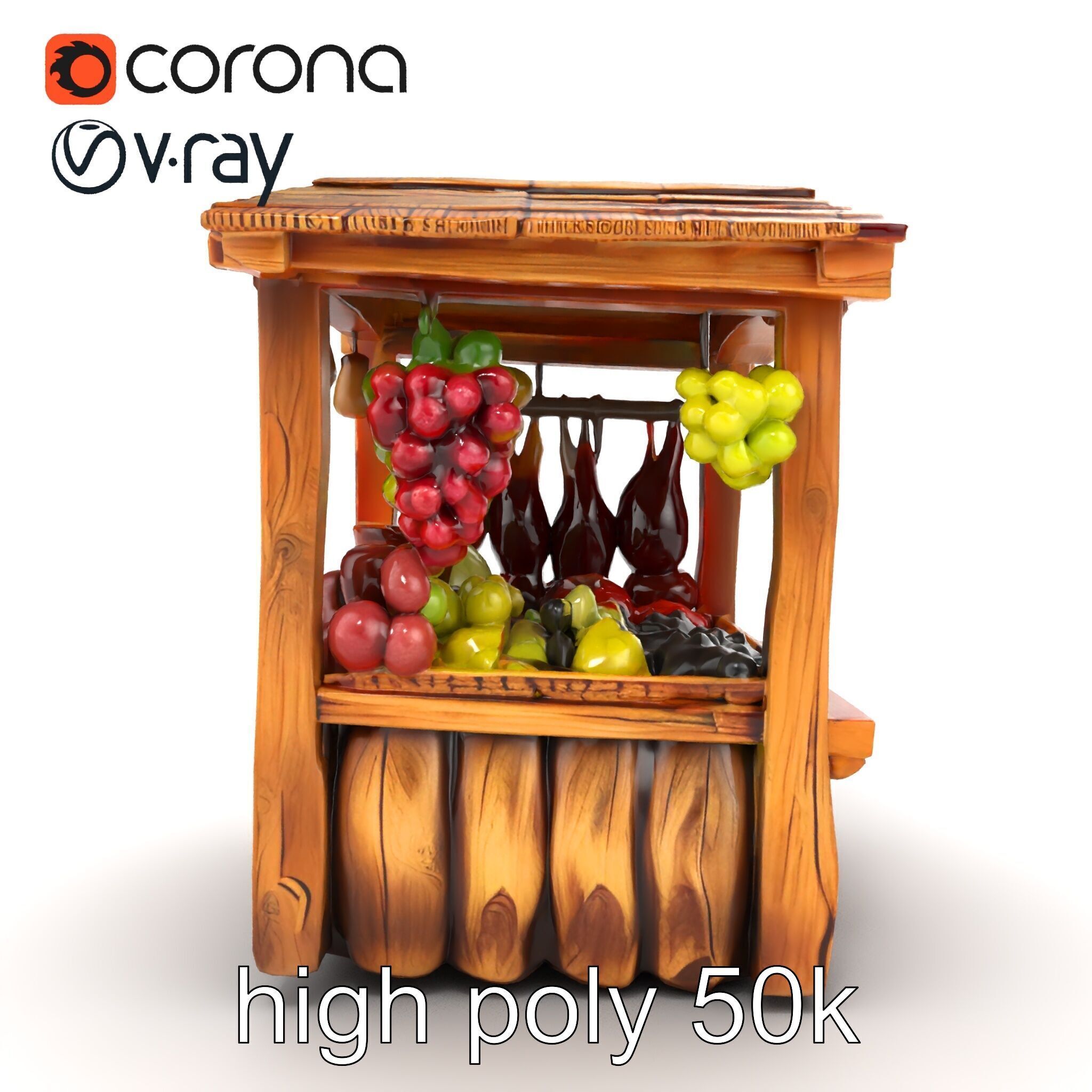 Rustic Village Market Booth Model Pack Low-poly 3D model_15