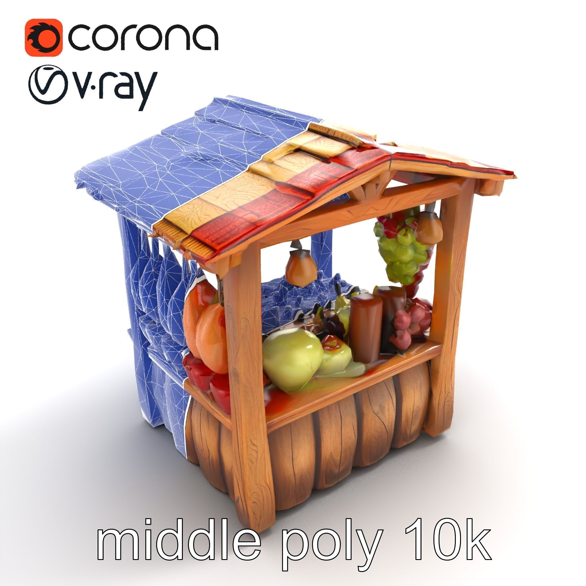Rustic Village Market Booth Model Pack Low-poly 3D model_10