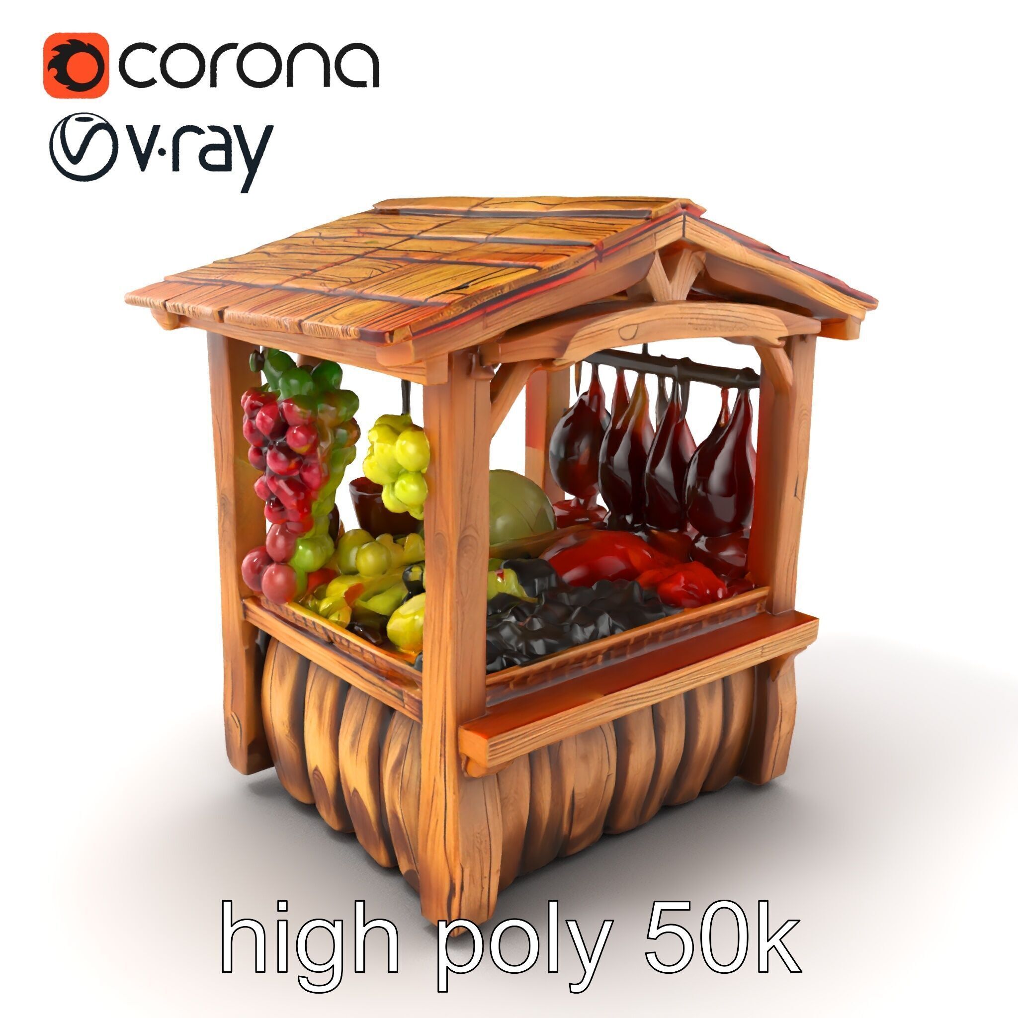 Rustic Village Market Booth Model Pack Low-poly 3D model_2