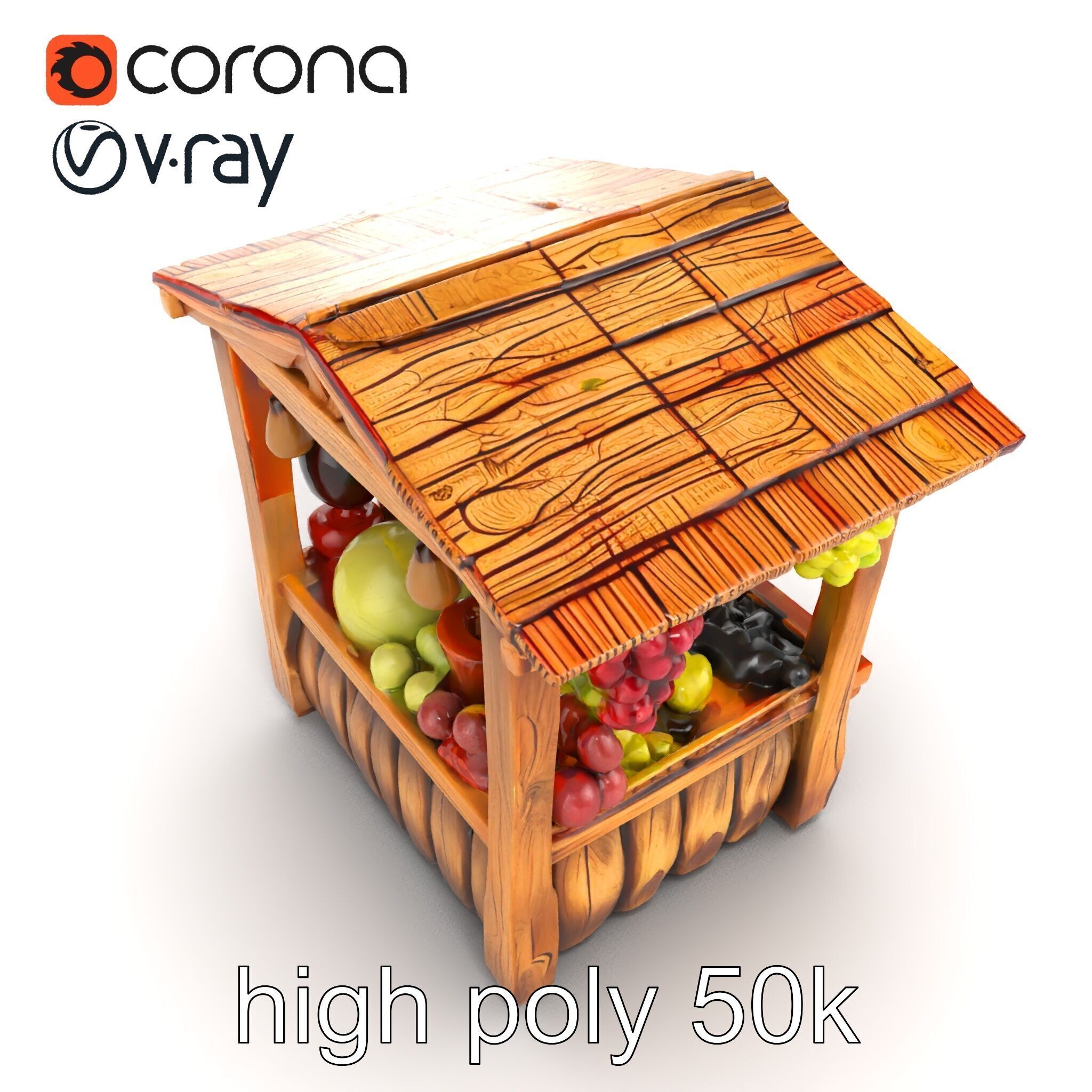 Rustic Village Market Booth Model Pack Low-poly 3D model_13