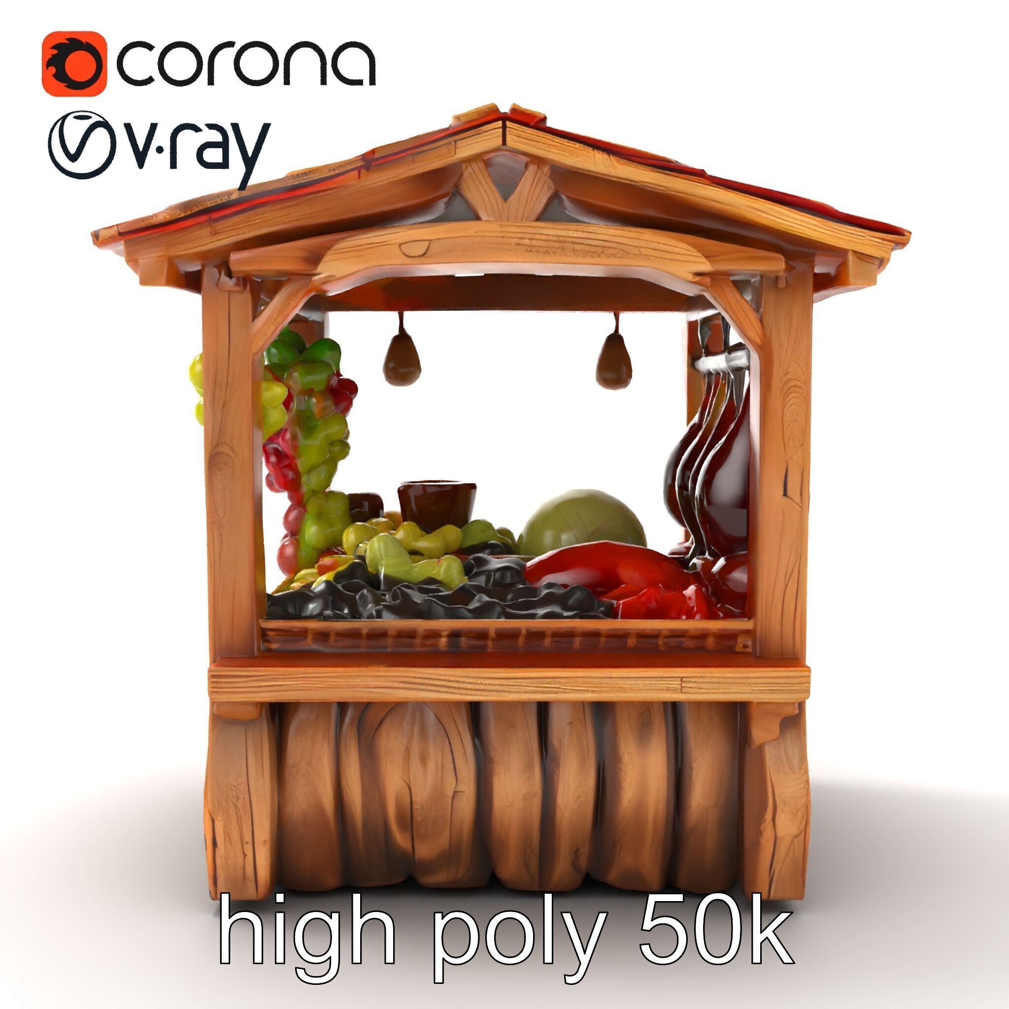 Rustic Village Market Booth Model Pack Low-poly 3D model_14