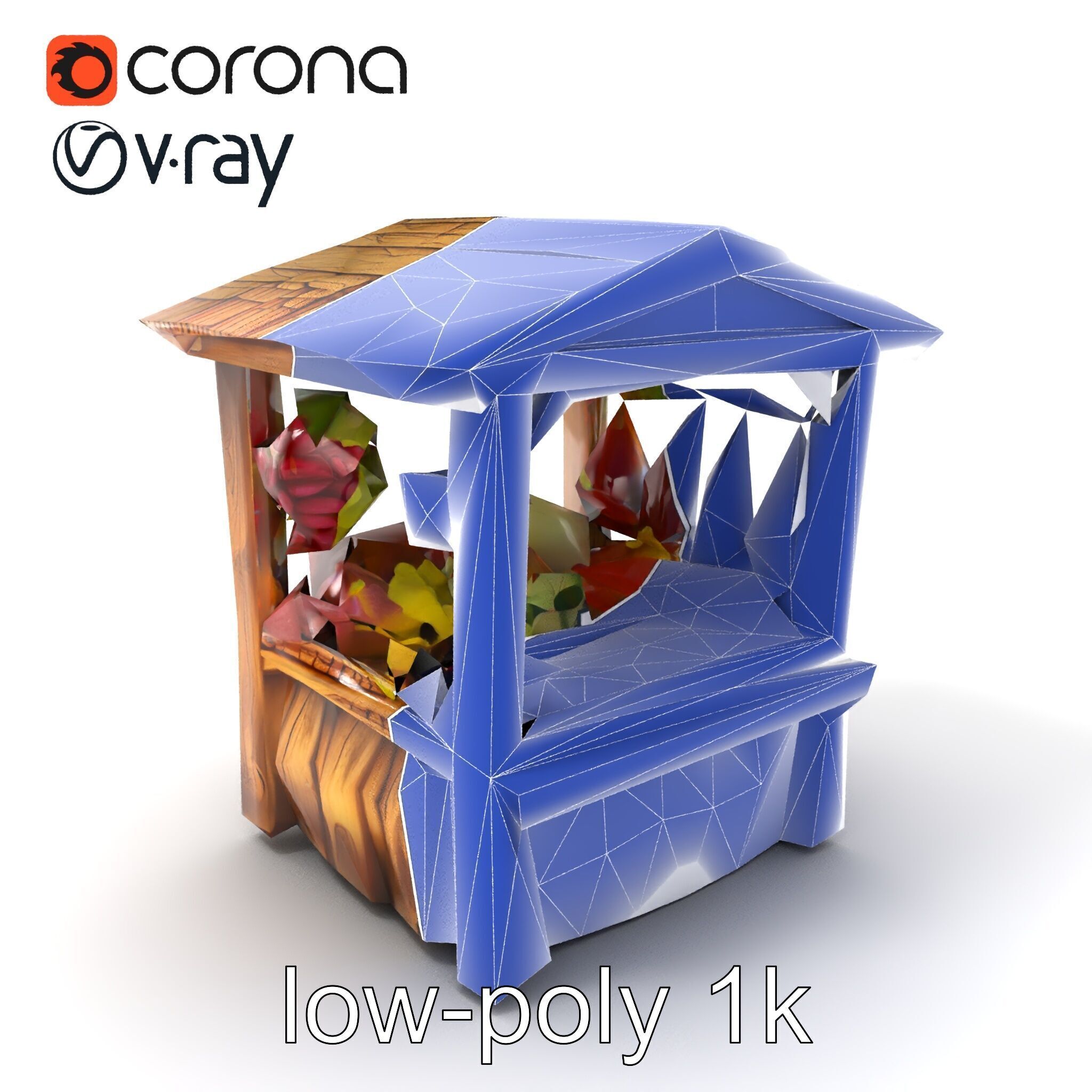 Rustic Village Market Booth Model Pack Low-poly 3D model_6