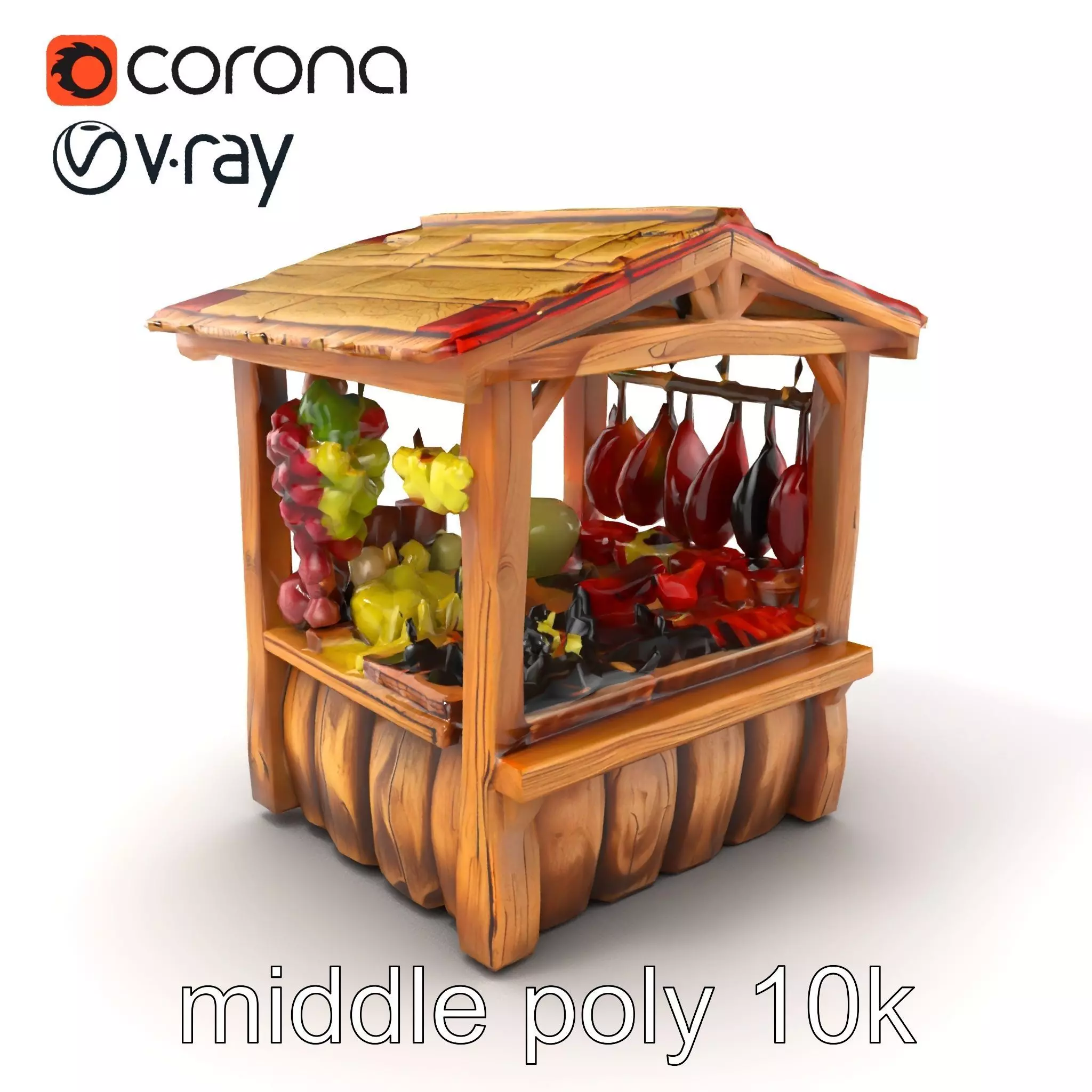 Rustic Village Market Booth Model Pack Low-poly 3D model_0