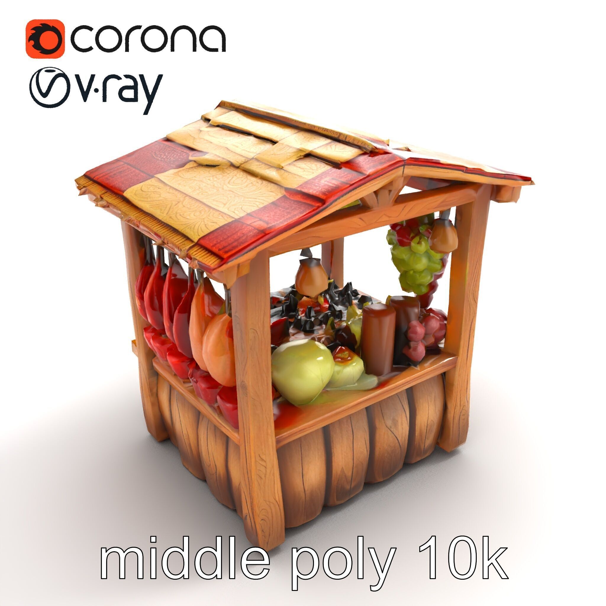 Rustic Village Market Booth Model Pack Low-poly 3D model_7